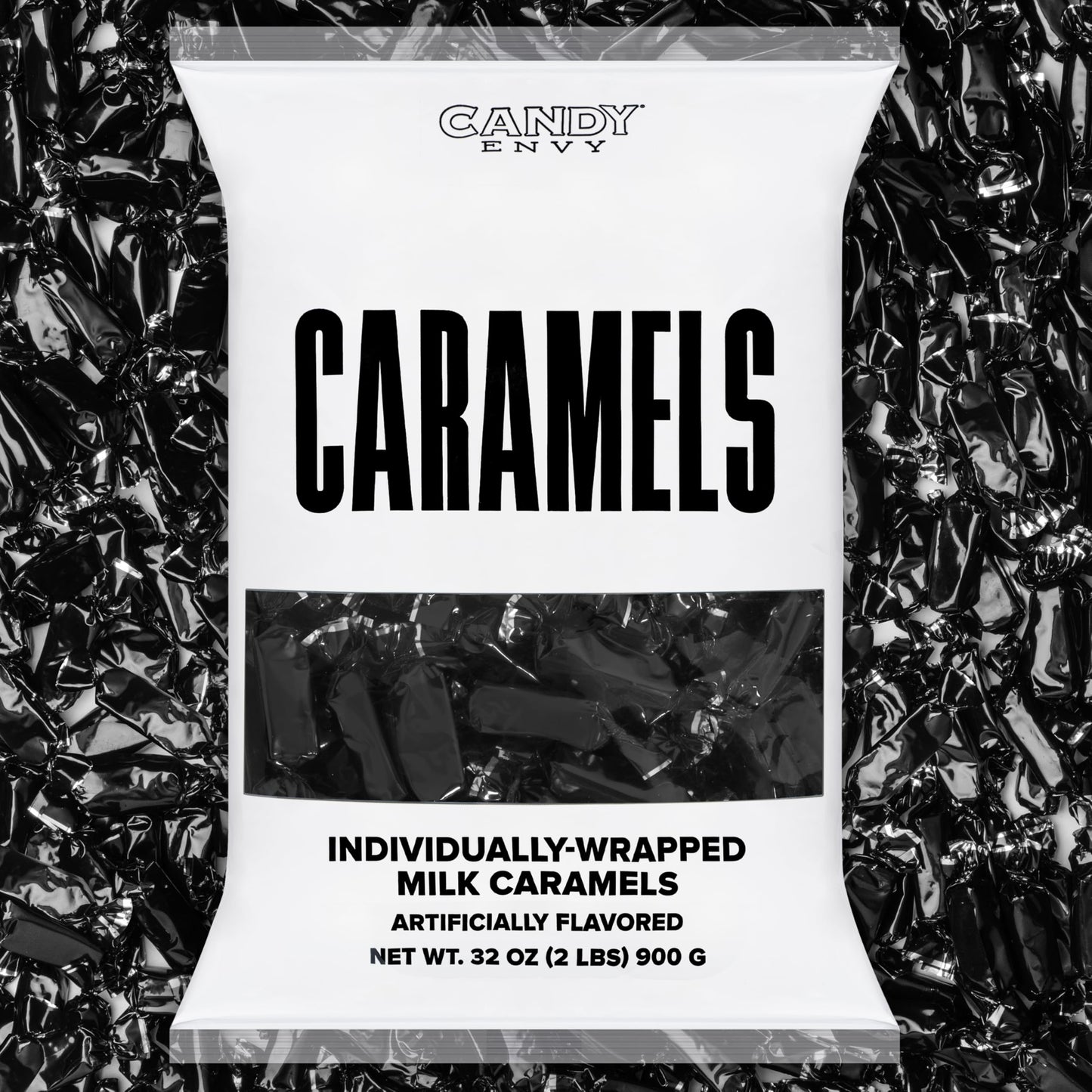 Candy Envy - Individually Wrapped Caramels - Black Wrapper - 2 Pound Bulk Black Candy