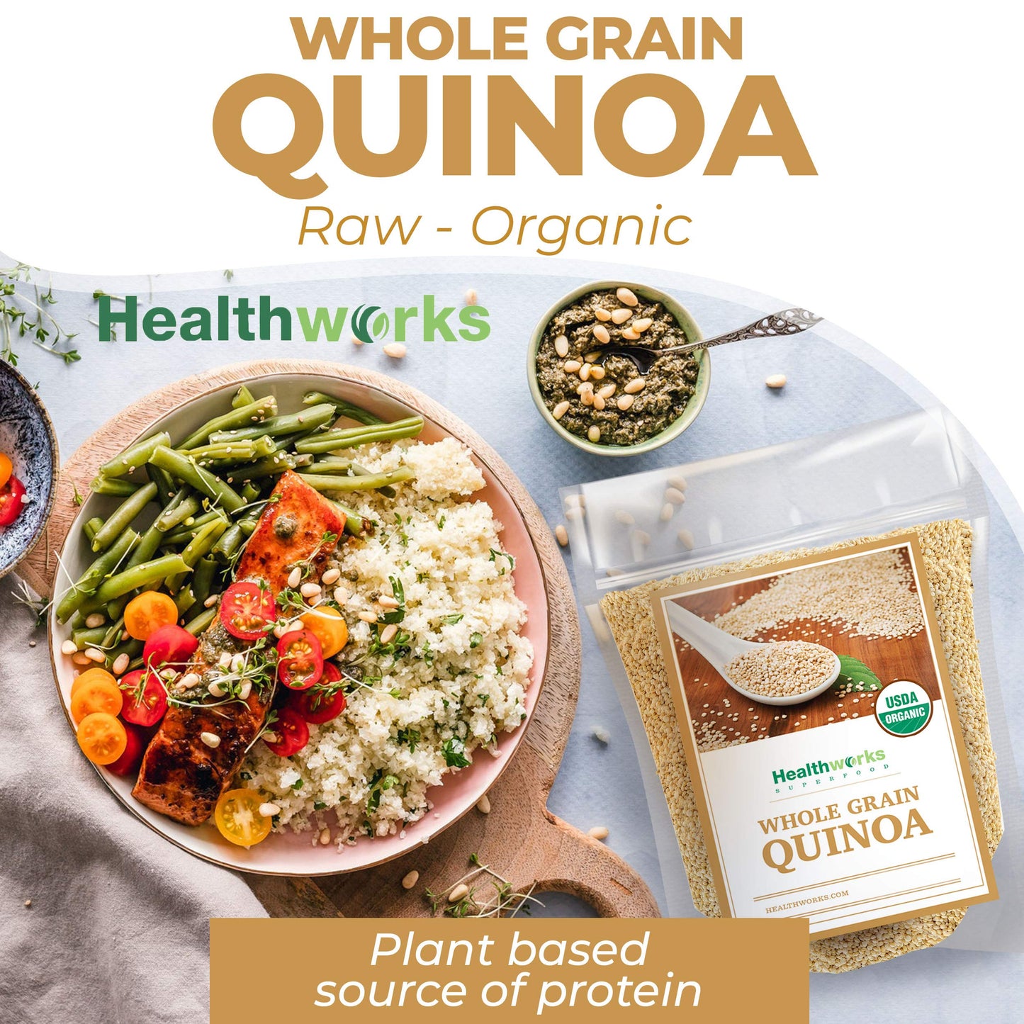 Healthworks Quinoa White Whole Grain Raw Organic (80 Ounces / 5 Pounds) | Protein  Fiber & Iron | Peruvian Origin | Rice & Pasta Substitute