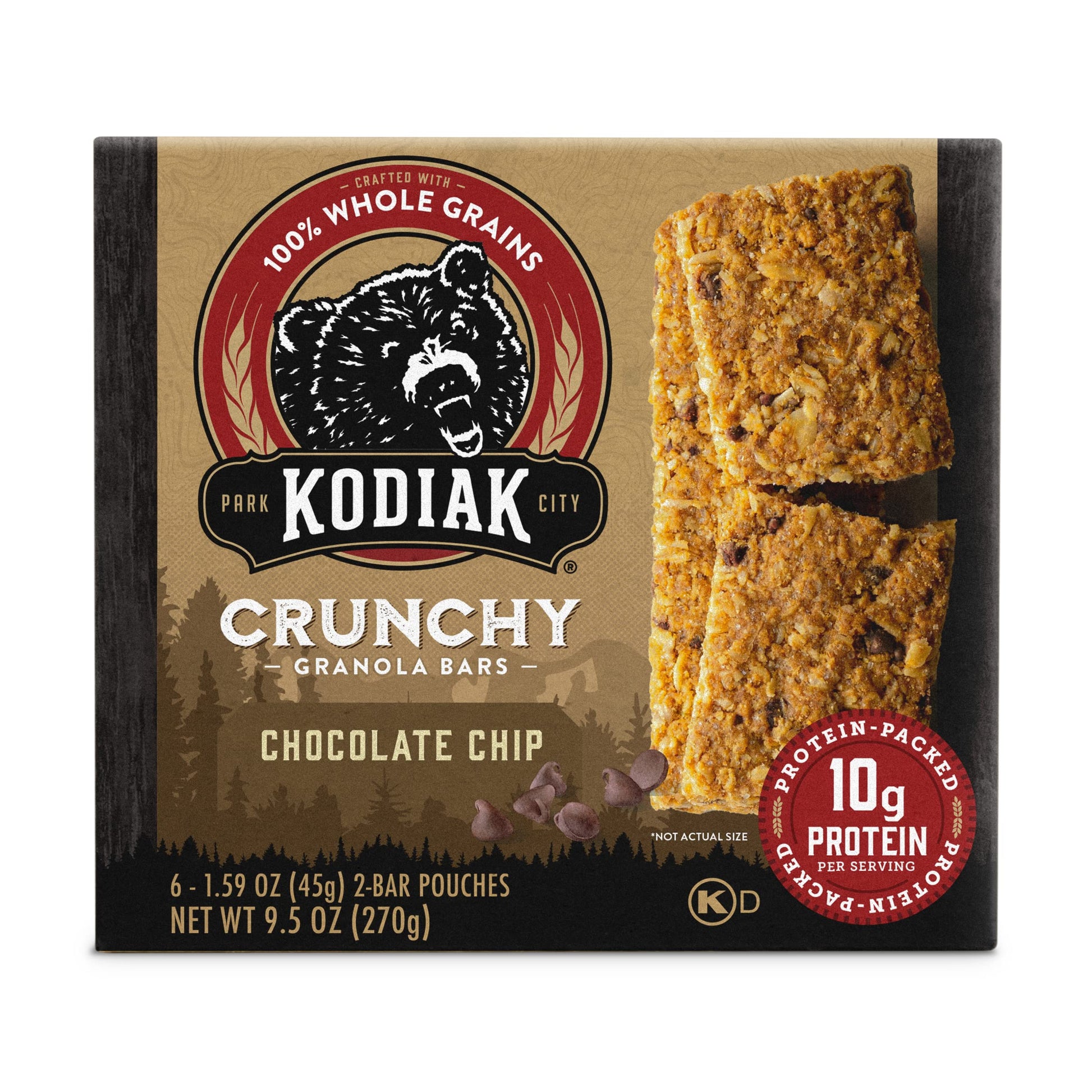 Kodiak Cakes Crunchy Granola Snack Bars, Chocolate Chip, High Protein, 12 Bars, 5.63 x 1.81 x 6.32 inches