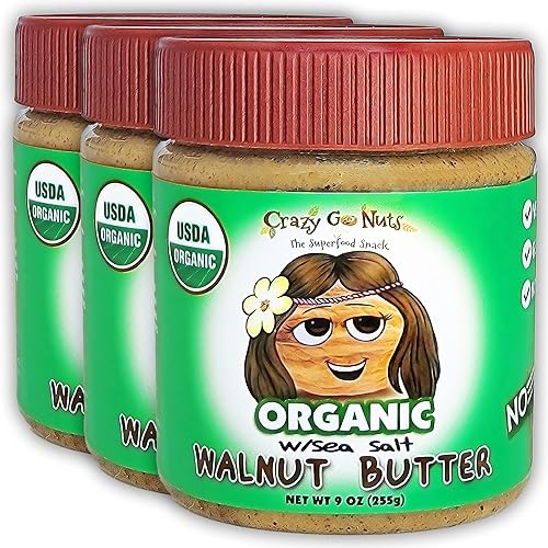 Crazy Go Nuts Organic Walnut Butter - Plain W/ Sea Salt - Healthy Snacks, Keto, Vegan, Low Carb, Gluten Free, Superfood - Natura