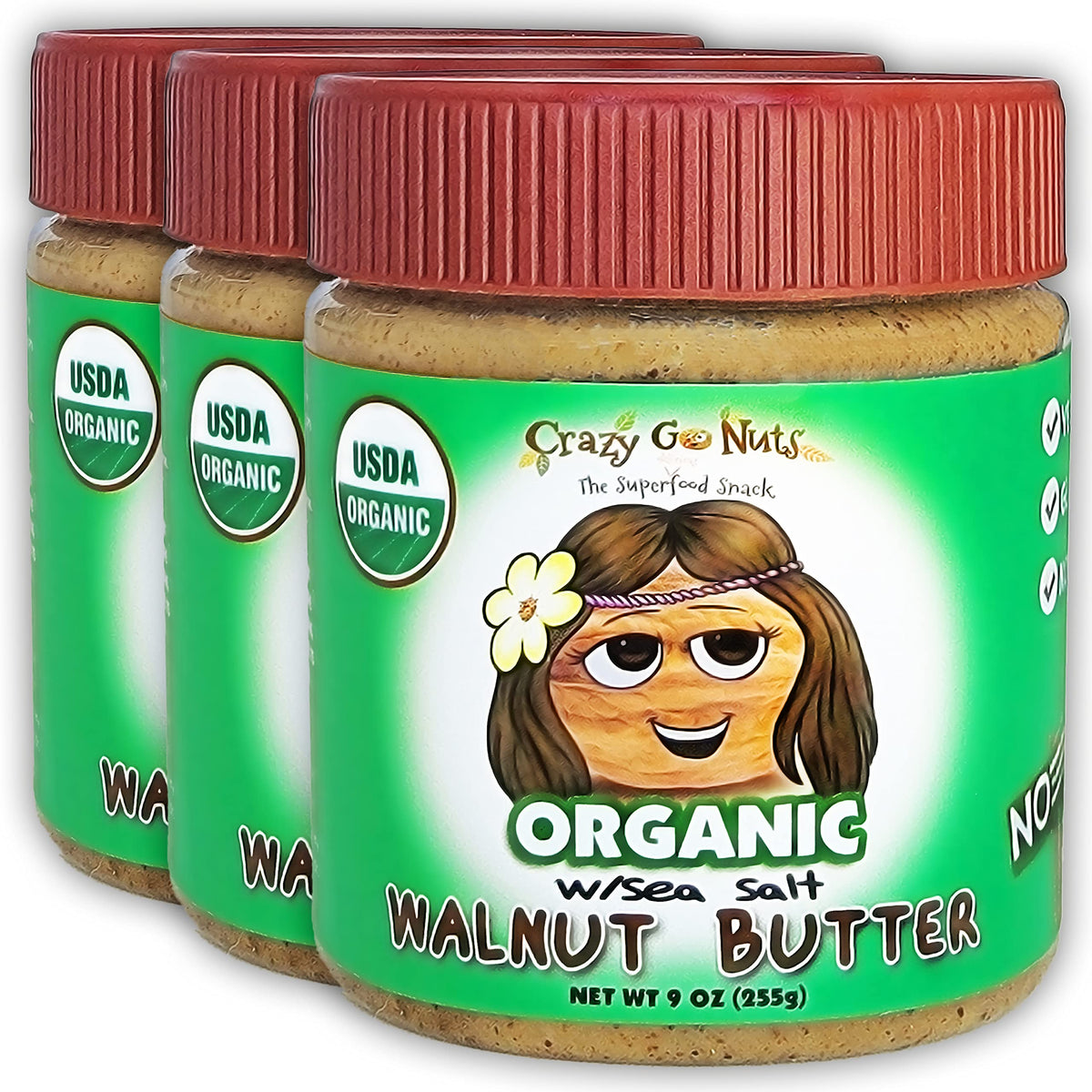 Crazy Go Nuts Organic Walnut Butter - Plain W/ Sea Salt - Healthy Snacks, Keto, Vegan, Low Carb, Gluten Free, Superfood - Natura