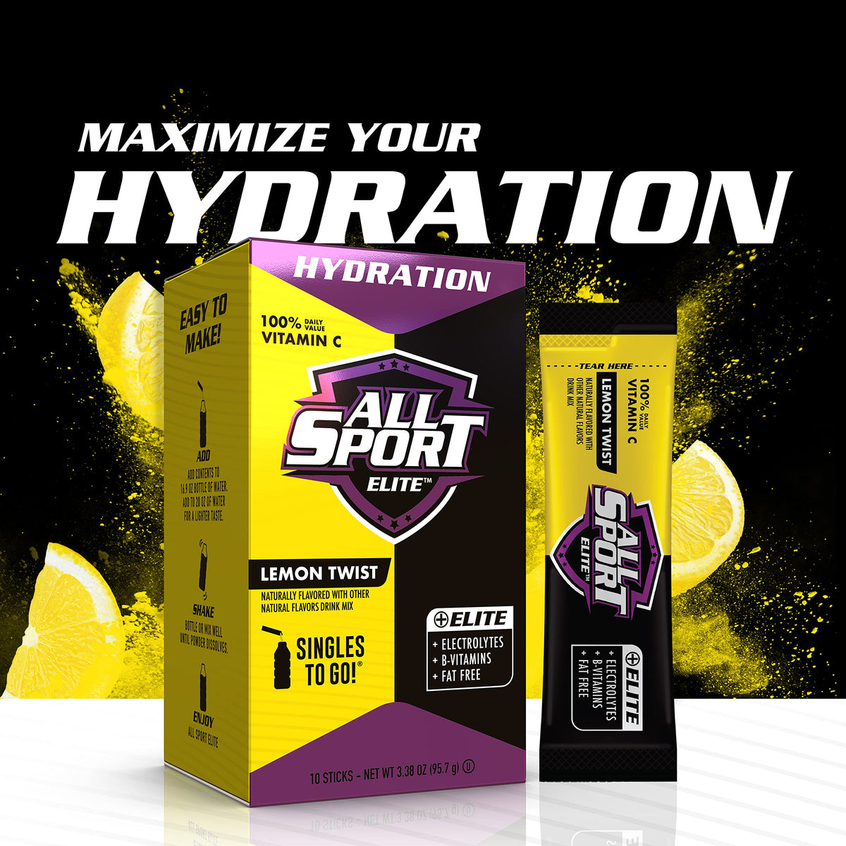 All Sport advanced - Electrolyte Hydration Performance - Lemon Twist - Singles To Go Powder Packets (10 Sticks)