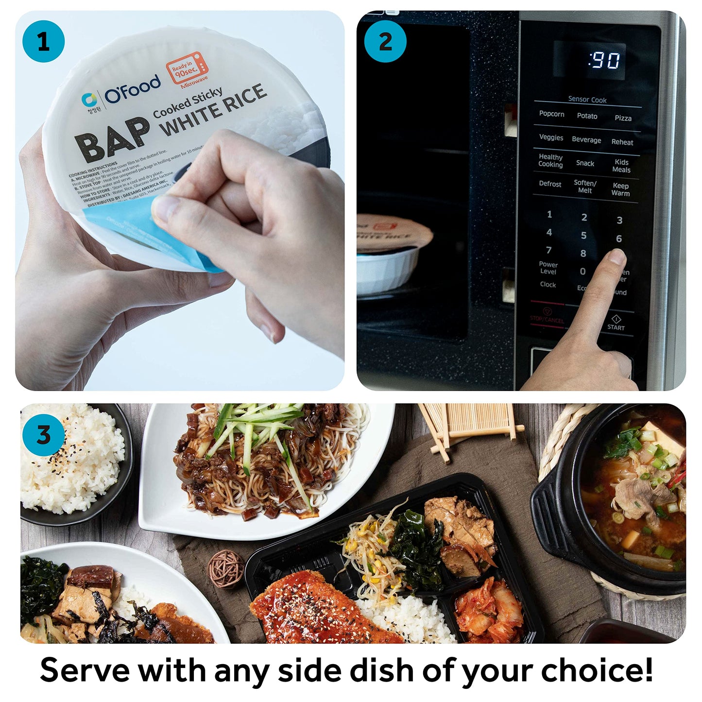 O'Food Bap Instant Rice (Pack Of 12), Korean Cooked White Rice, Microwavable, Gluten-Free Sticky Rice Bowl, Asian Rice, Pantry S
