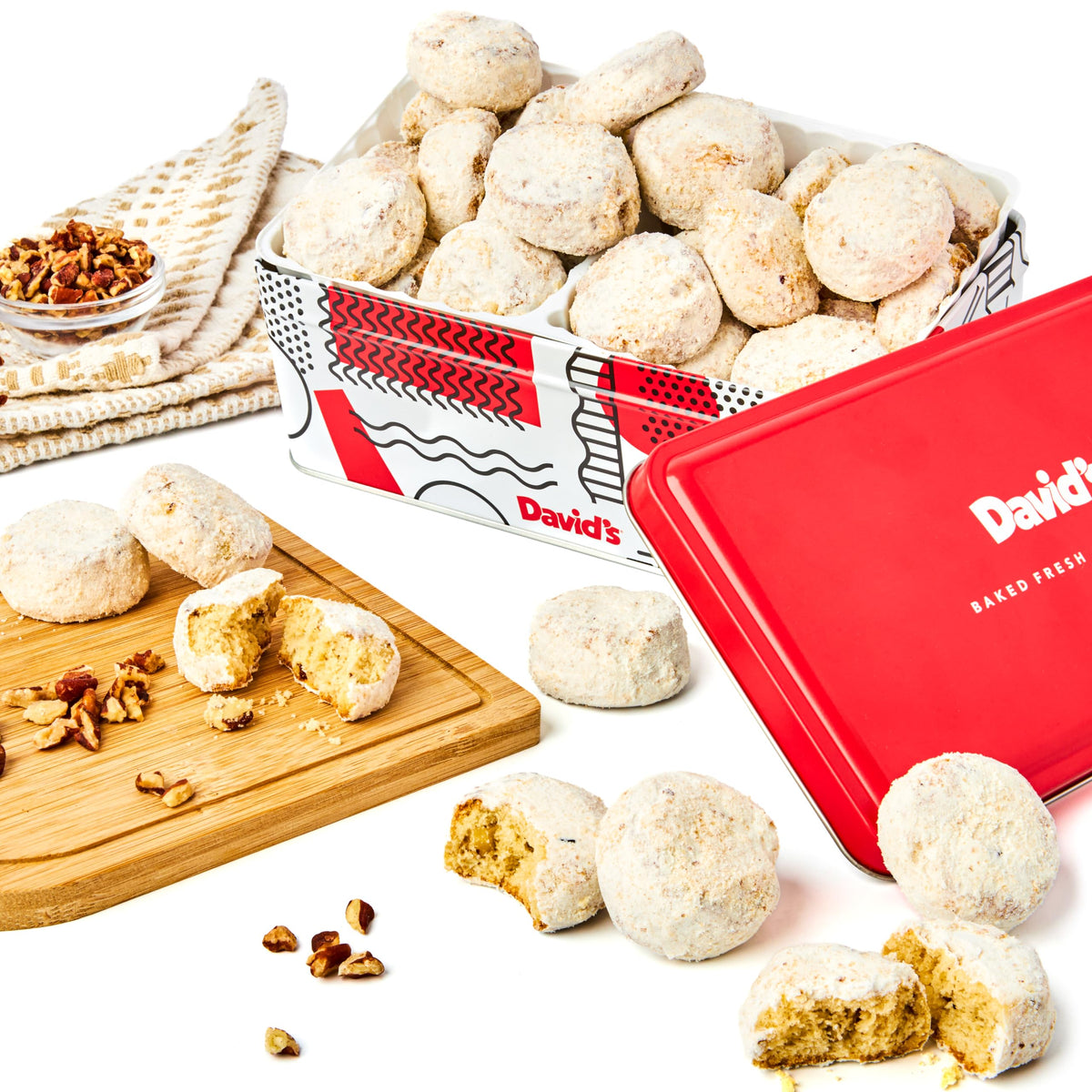 David's Cookies Butter Pecan Meltaways Sweet Sampler Tin - Butter Cookies with Crunchy Pecans, Soft, And Melt In Your Mouth Flav