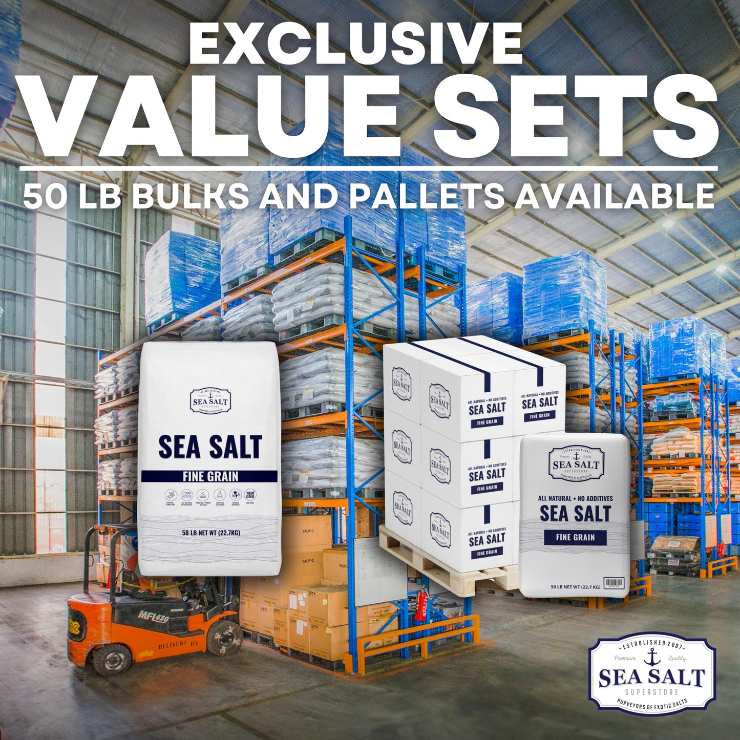 Bulk Kosher Mixed Grain (fine and coarse) Sea Salt for Commercial Use, Food Grade Non-Iodized with No Additives, Pure & Unrefine