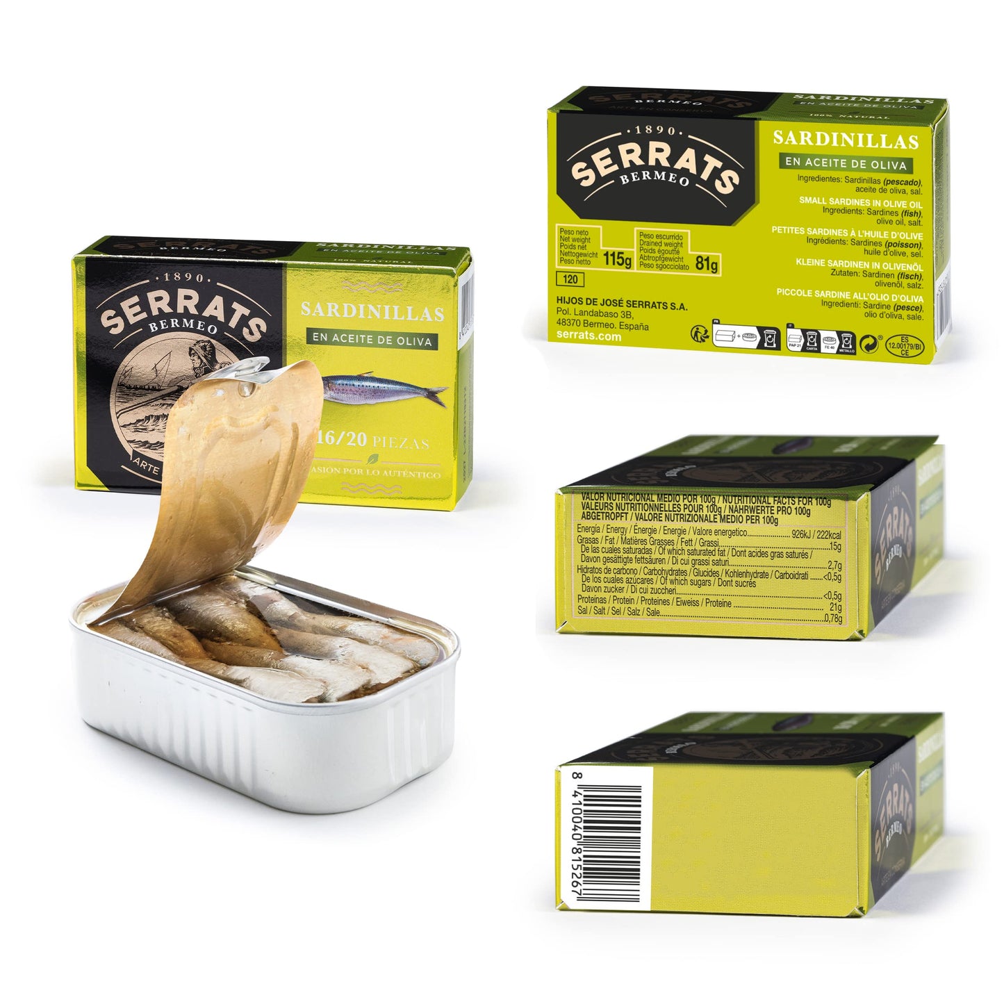 Serrats Baby Sardines in Olive Oil, 16/20 units, 1 tin, 4.1 oz