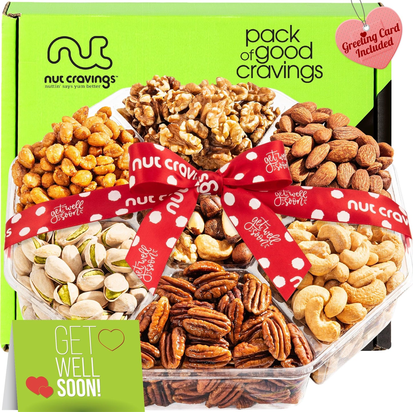 Nut Cravings Get Well Soon Nuts Gift Basket - 7 Assortments, 1 Pound Healthy Snack Box for Recovery Care Package