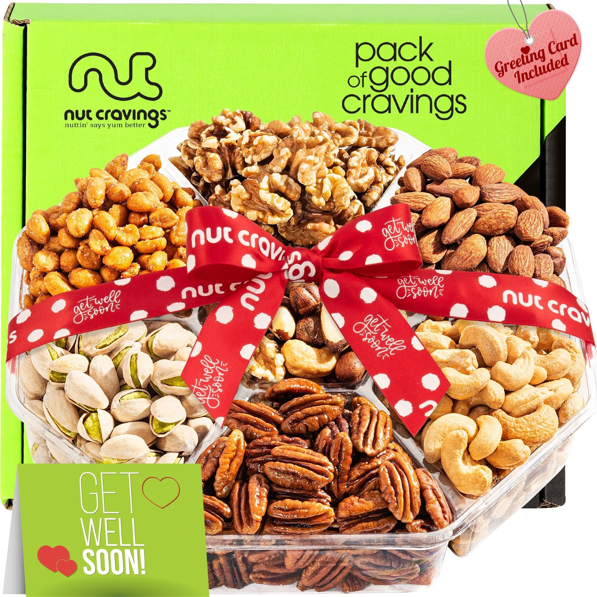 Nut Cravings Get Well Soon Nuts Gift Basket - 7 Assortments, 1 Pound Healthy Snack Box for Recovery Care Package