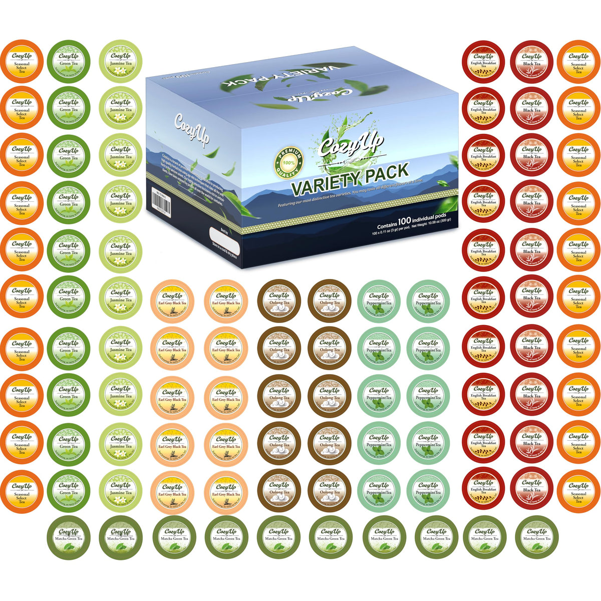 Cozy Up | 10 Flavor | Variety Tea Sampler Pack | Compatible with Keurig K-Cup malt-inspired | 100-count