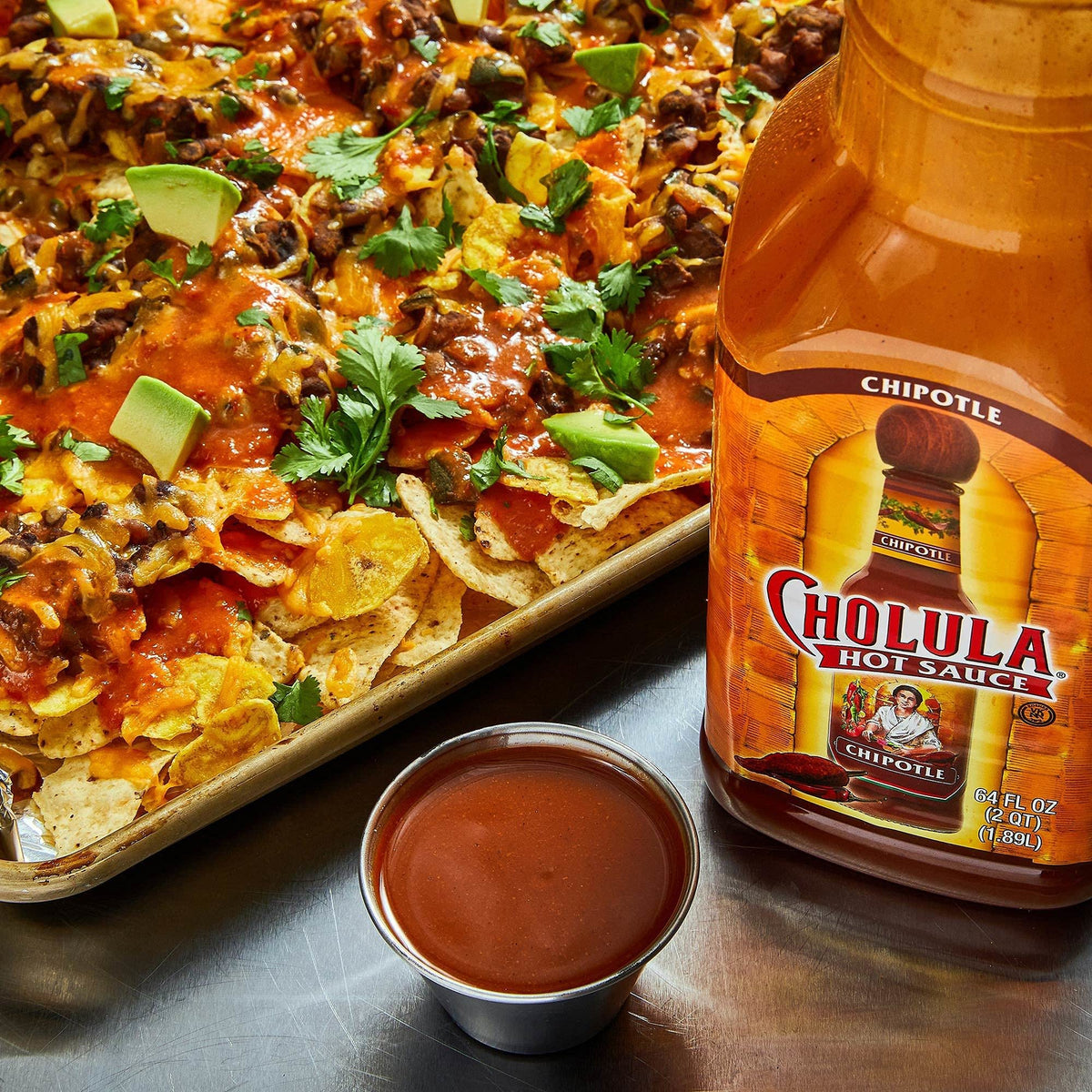 Cholula Chipotle Hot Sauce, 64 Fl Oz - Bulk Container with Chipotle, Arbol & Piquin Peppers, Perfect for Burgers & Wings
