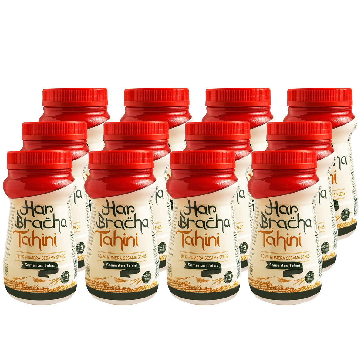 Har Bracha Tahini Paste, 100% Natural, Vegan & Kosher, 17.6 oz (Pack of 12)