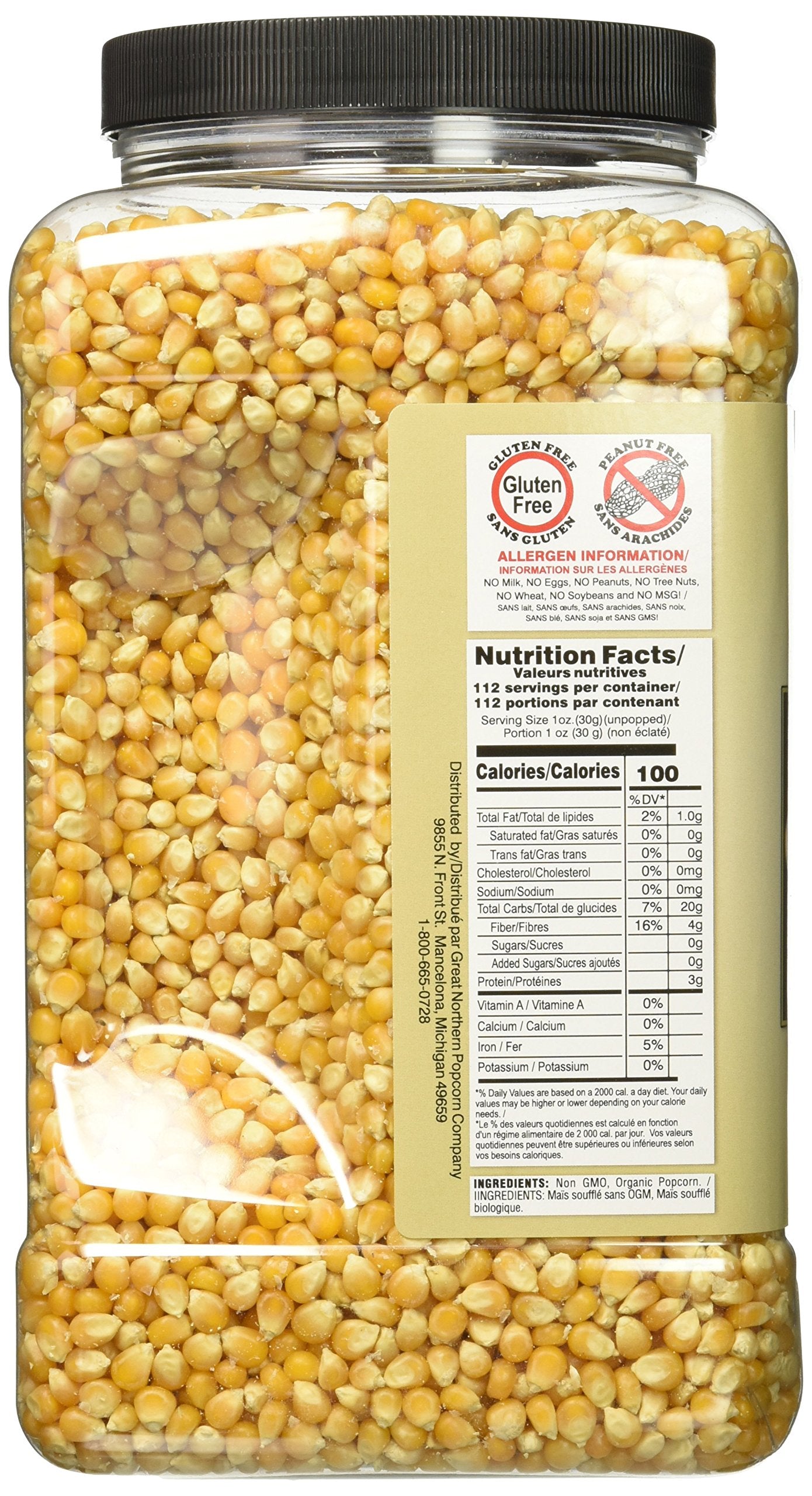 Great Northern Popcorn Organic Popcorn Kernels, 7lbs Resealable Jug, Suitable for Microwave and Stovetop, Model 4220 GNP