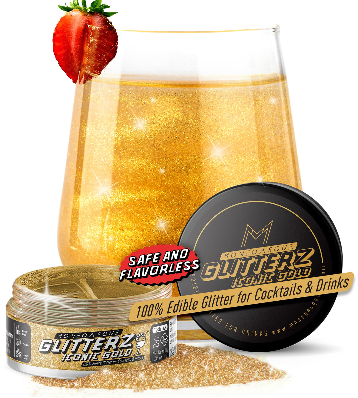 MONÉGASQUE Edible Glitter for Drinks & Cakes, 10g, Iconic Gold