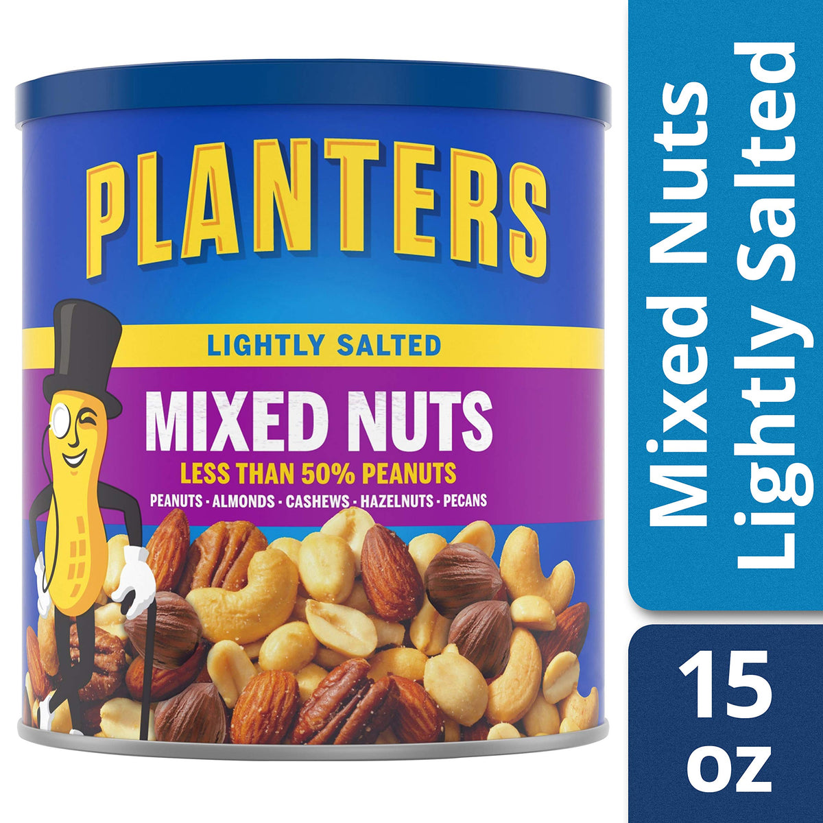 PLANTERS Mixed Nuts, Lightly Salted, 15 Ounce Canister, Pack of 3