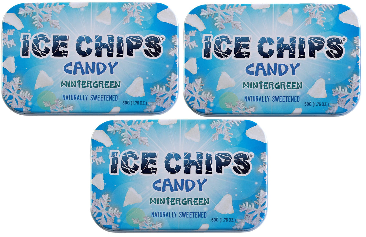 Ice Chips Xylitol Candy Tins 5.28 Oz Total (Wintergreen  3 Pack) - Includes Band As Shown