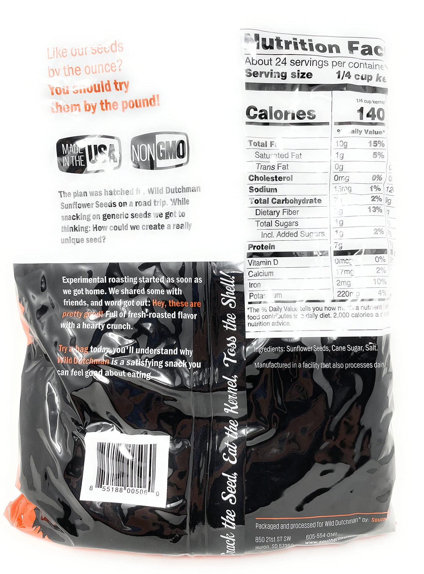 Wild Dutchman Sunflower Seeds, Non GMO, Low Salt Keto Friendly, Original Flavor - 3 Pound Resealable Bag