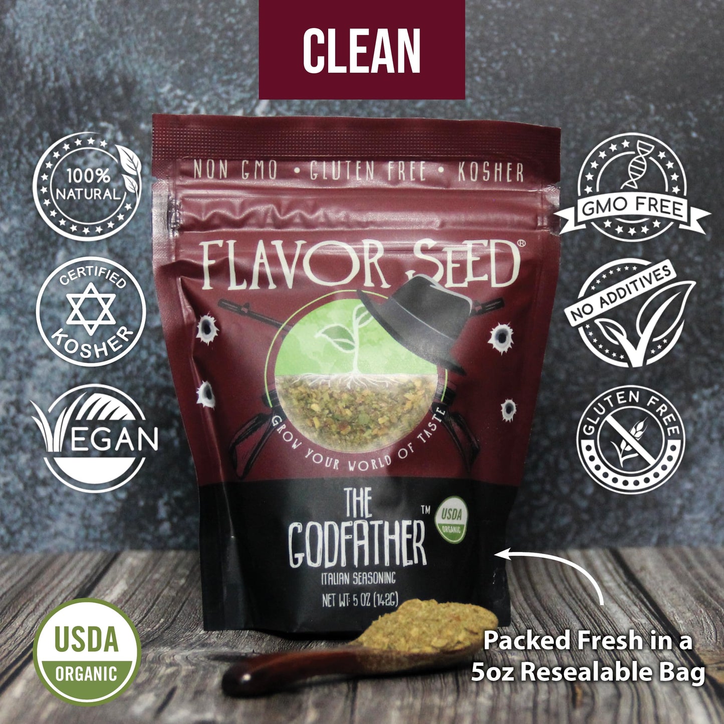 Flavor Seed Godfather Organic Italian Seasoning For Pasta Salad, Tomato Sauces, Pizza Toppings, Organic Salad. Mediterranean Ble