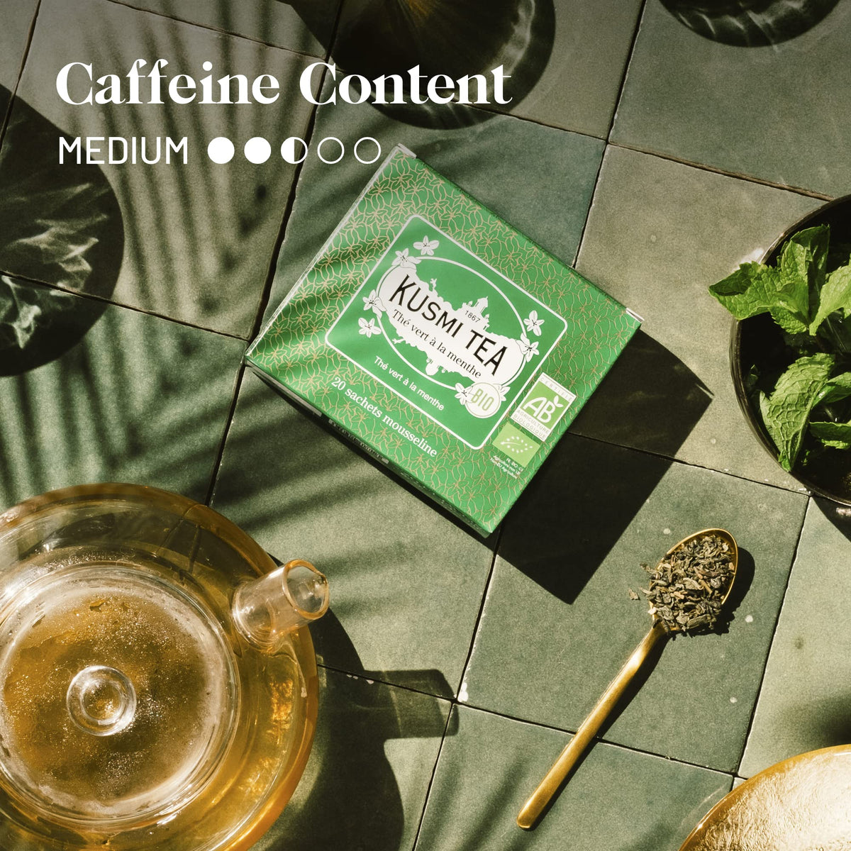 Kusmi Tea - Spearmint Green - Organic Blend Of Gunpowder Green Tea With Mint - Peppermint Tea - Enjoy Hot Or Ice - Organic Flavo