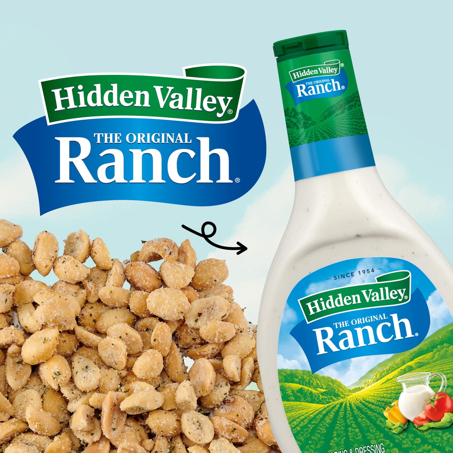 Snak Club Peanuts with Hidden Valley Ranch Seasoning, Roasted Nuts, Gluten-Free and Kosher Snack, 11 oz Resealable Bags, 3 Pack