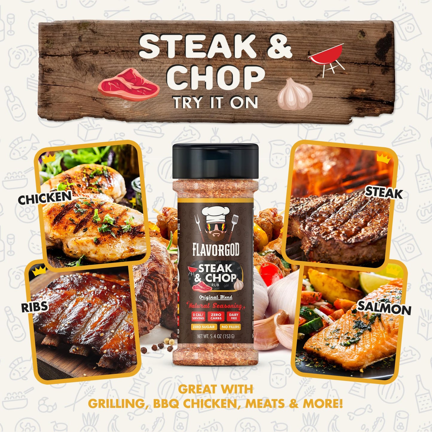 Flavor God Steak & Chop Rub Seasoning Mix - All Natural Spice Blend for Beef, Pork & Vegetables - Pack of 1 - Gluten-Free, Keto Friendly
