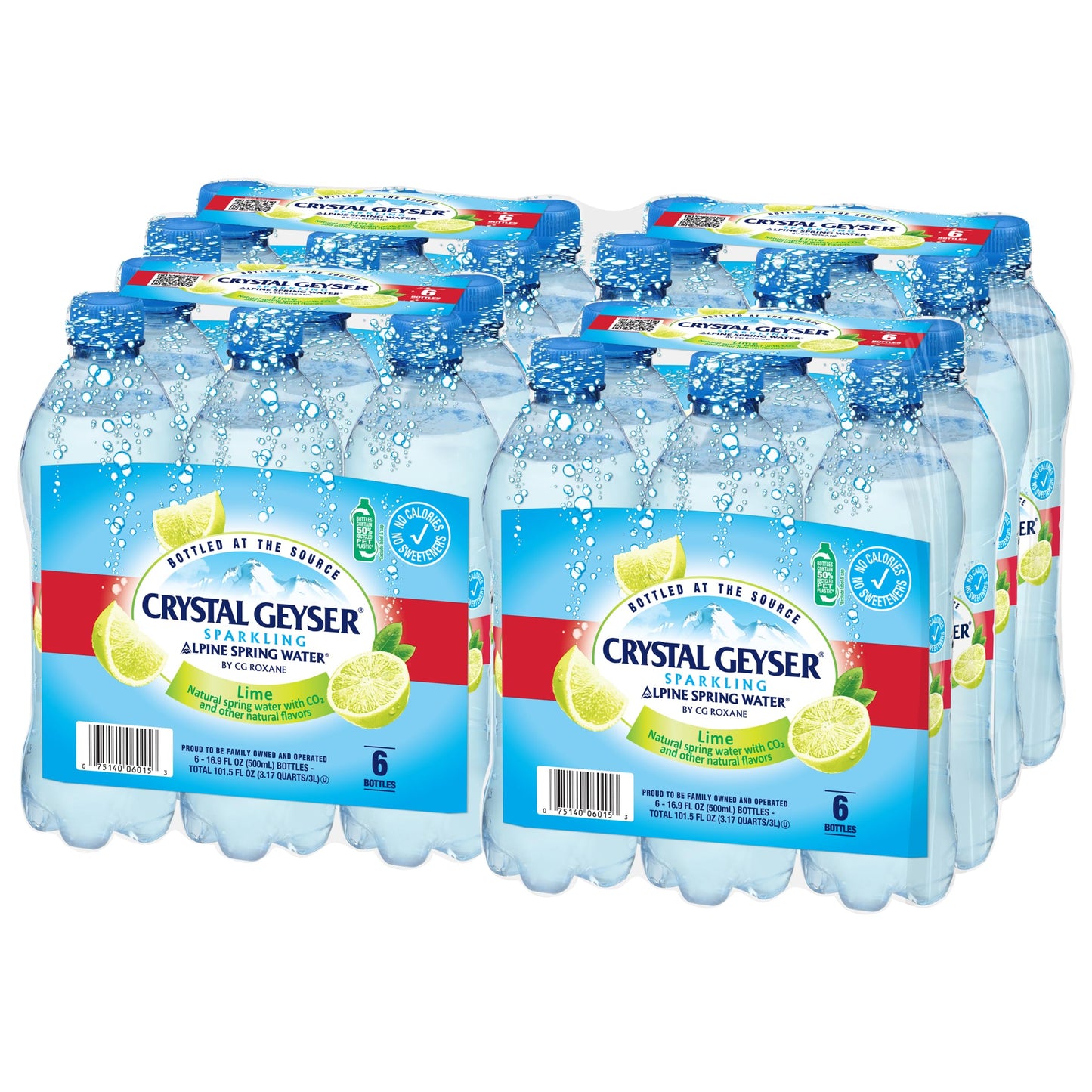 Crystal Geyser Sparkling Lime Alpine Natural Spring Water, 24-Pack, 16.9oz Bottles, Zero Calories and No Sweeteners, Naturally F