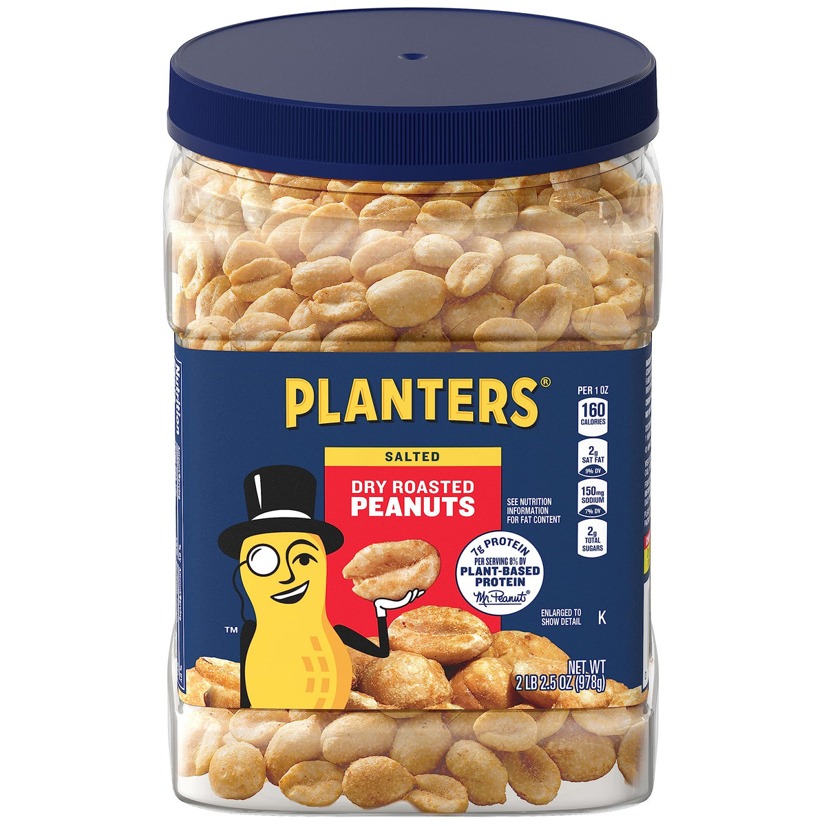 PLANTERS Dry Roasted Peanuts, 34.5 oz. Resealable Plastic Jar - Peanuts with Sea Salt - Peanut Snacks - Shareable Snacks - Heart
