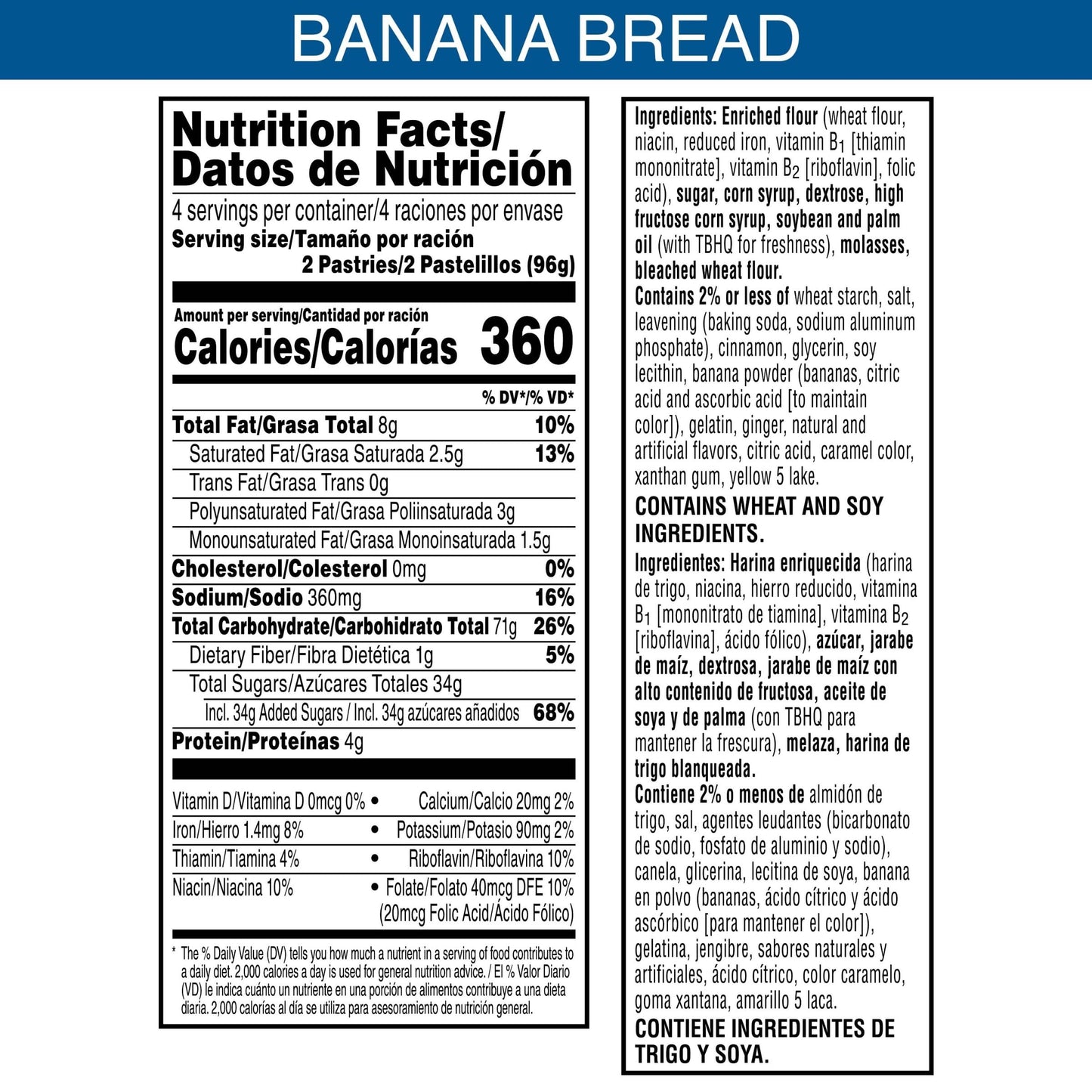 Pop-Tarts Toaster Pastries, Breakfast Foods, Kids Snacks, Frosted Banana Bread, 13.5Oz Box (8 Pop-Tarts)