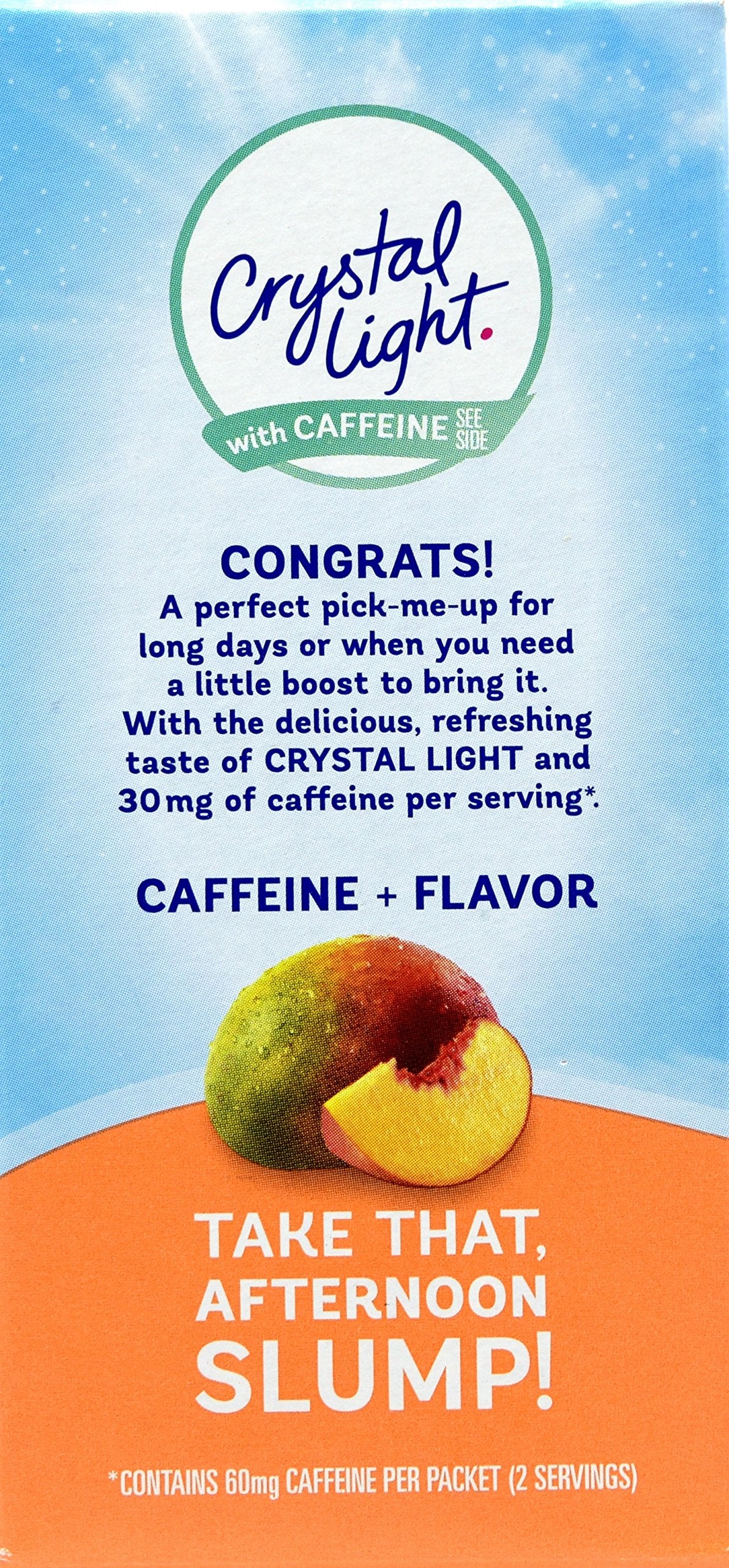 Crystal Light On The Go Peach Mango Drink Mix, 10 Count, Pack of 8, With Caffeine