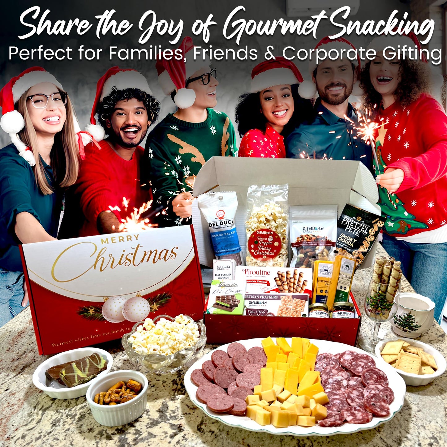 Christmas Gift Basket  Meat and Cheese Gift Baskets for Men and Women - Delicious Condiments with Dubai Chocolate  Charcuterie Food Gift Basket  Christmas Food Gifts in Christmas Gift Box (12-item Bundle)
