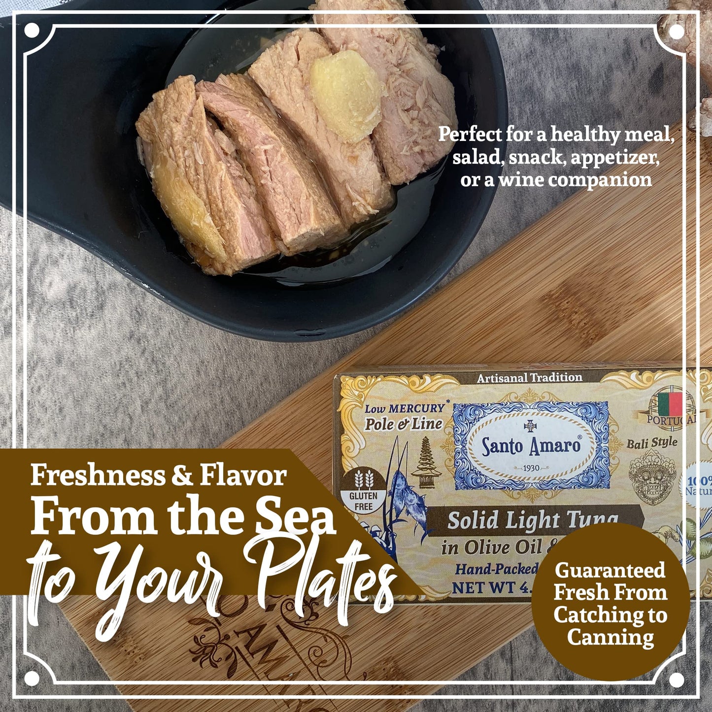 Santo Amaro Artisanal Wild Tuna Fillets in Olive Oil & Ginger, 4.2 oz (Pack of 6), Wild Caught, High Protein, Low Mercury