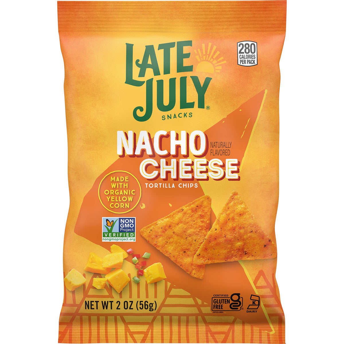 Late July Snacks, Nacho Cheese Tortilla Chips, 2-oz. Bag (Pack of 6)