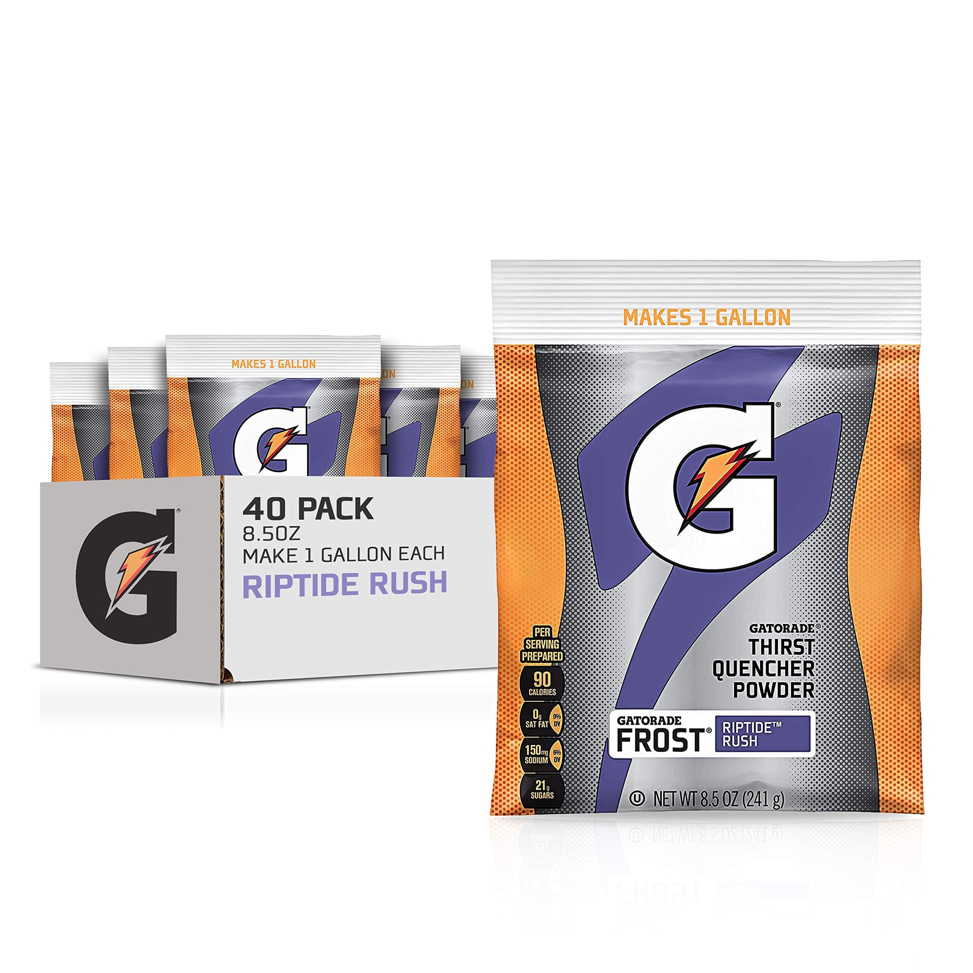 Gatorade Thirst Quencher Powder, Riptide Rush, 8.5oz Pouch, Makes 1 Gallon/Pouch, 40 Count