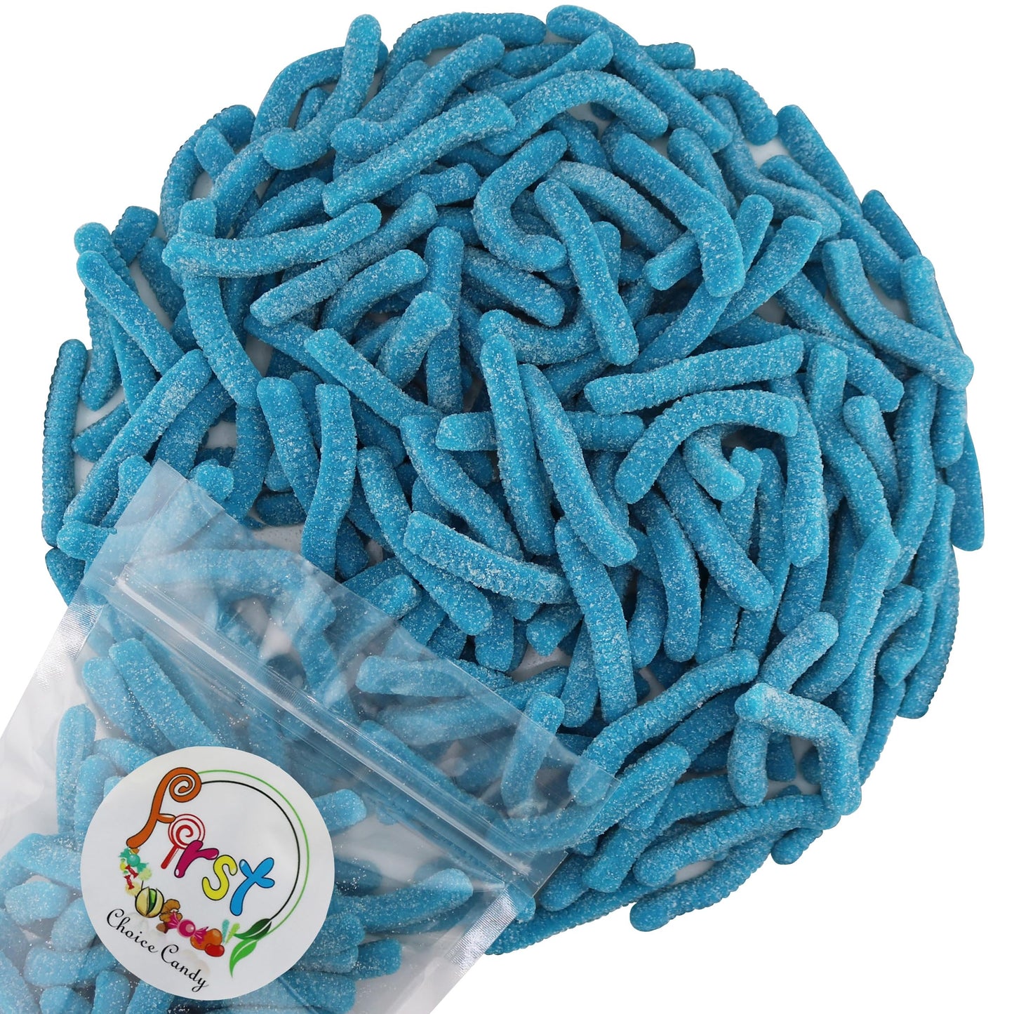 Firstchoicecandy Sweet & Sour Gummy Worms, Multi Flavors And Solid Colors (2 Pound, Sour Blue Raspberry)