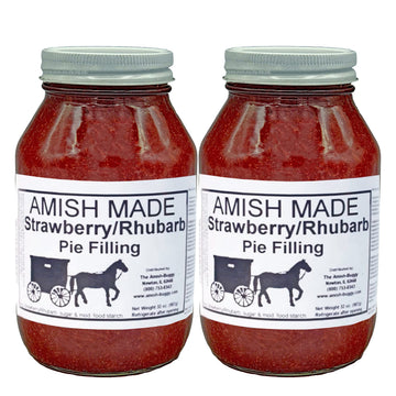 Amish Pie Filling Strawberry/Rhubarb And Topping - Two 32 Oz Jars