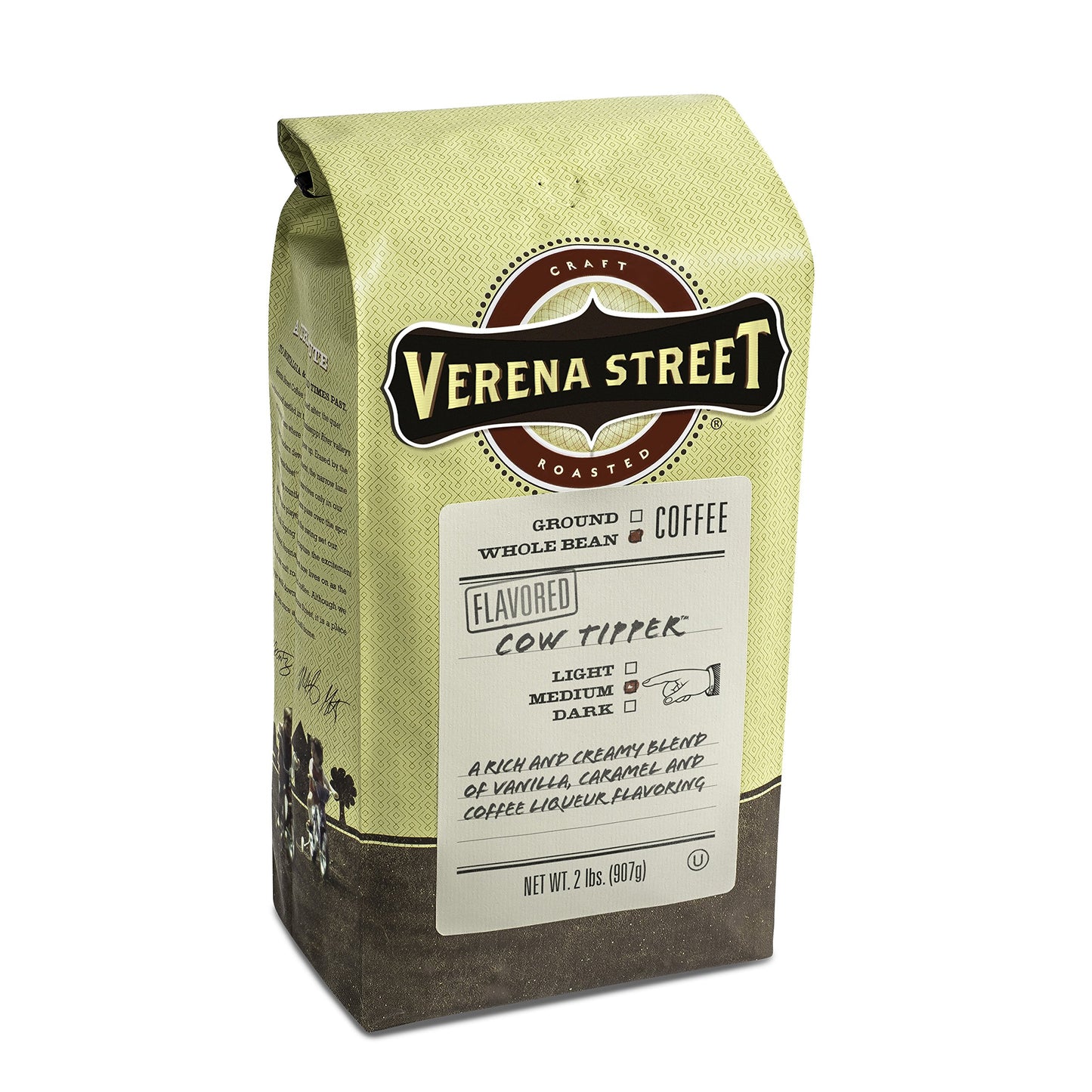 Verena Street Flavored Whole Bean Coffee, Cow Tipper, Medium Roast, 2 Pound