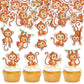 Cyodoos Edible 42Pcs Monkey Cupcake Toppers Wafer Paper Animal Zoo Theme Monkey Cupcake Picks Baby Shower Kids Birthday Party Ca