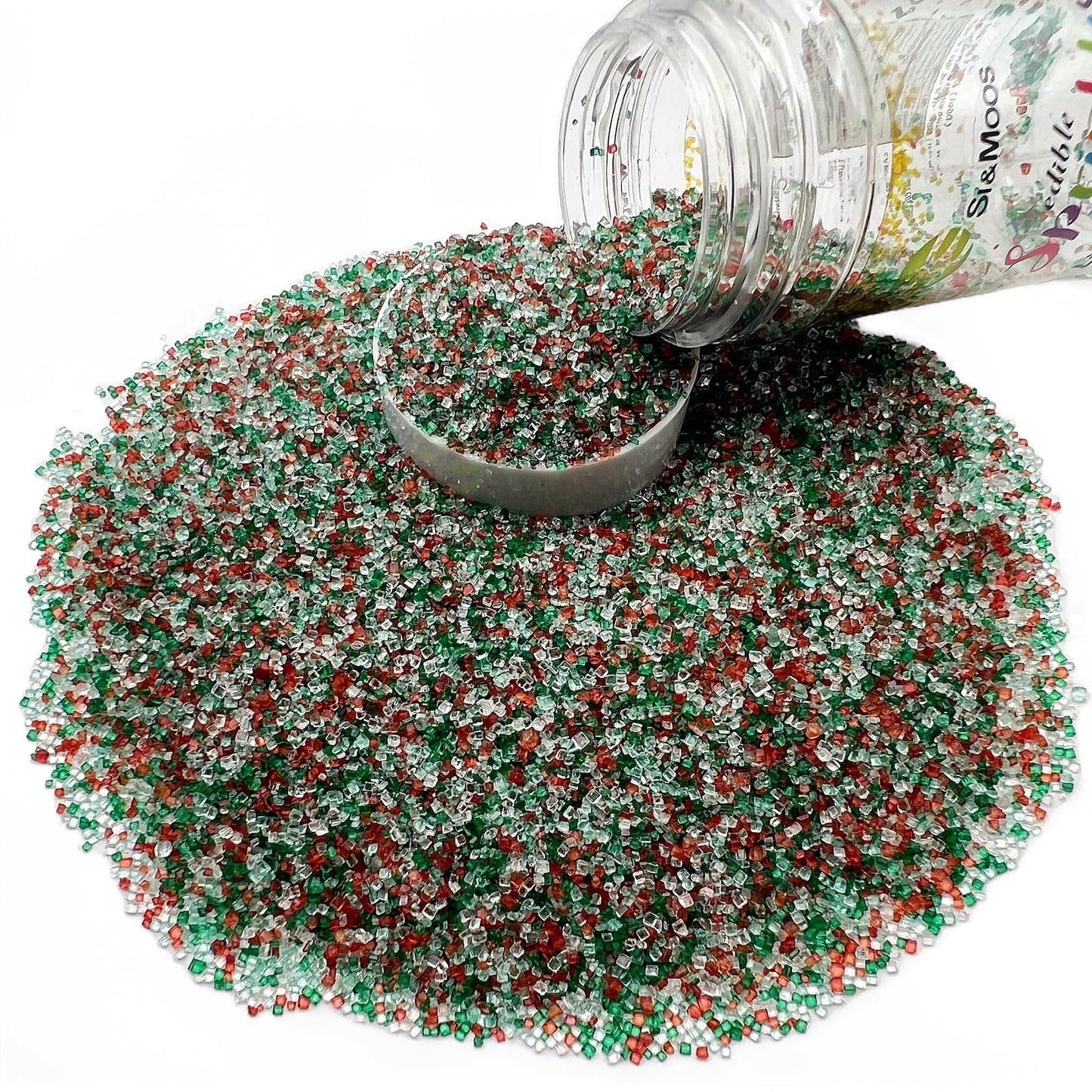 SE Si&Moos Red Green and White Sanding Sugar Sprinkles Red Green Sprinkles Sugar Rimmer for Cocktails, Christmas Cookie Decorati