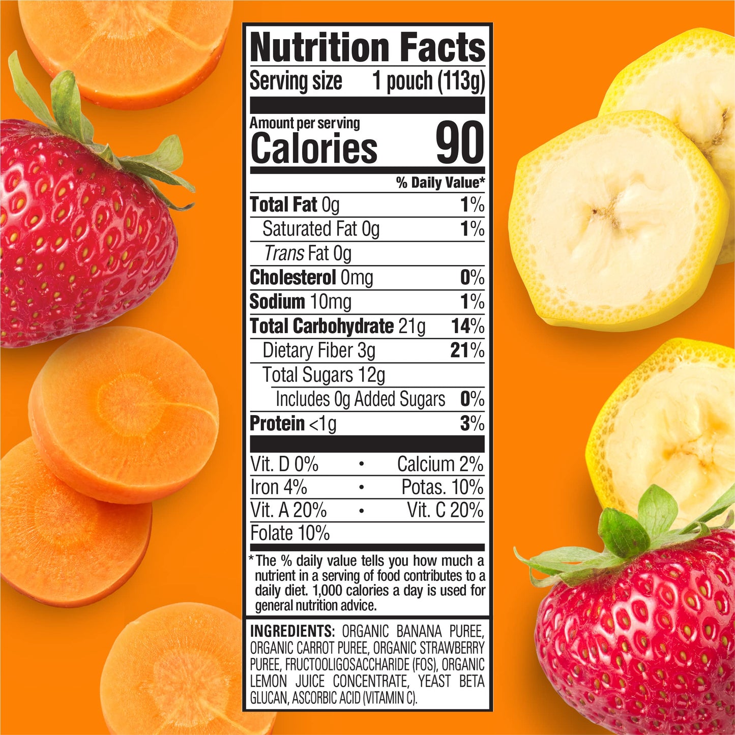Happytot Organics Stage 4 Baby Food Pouches, Gluten Free, Vegan Snack, Super Bellies, Fruit & Veggie Puree, Banana, Carrot & Strawberry 4 Ounce (Pack Of 16)
