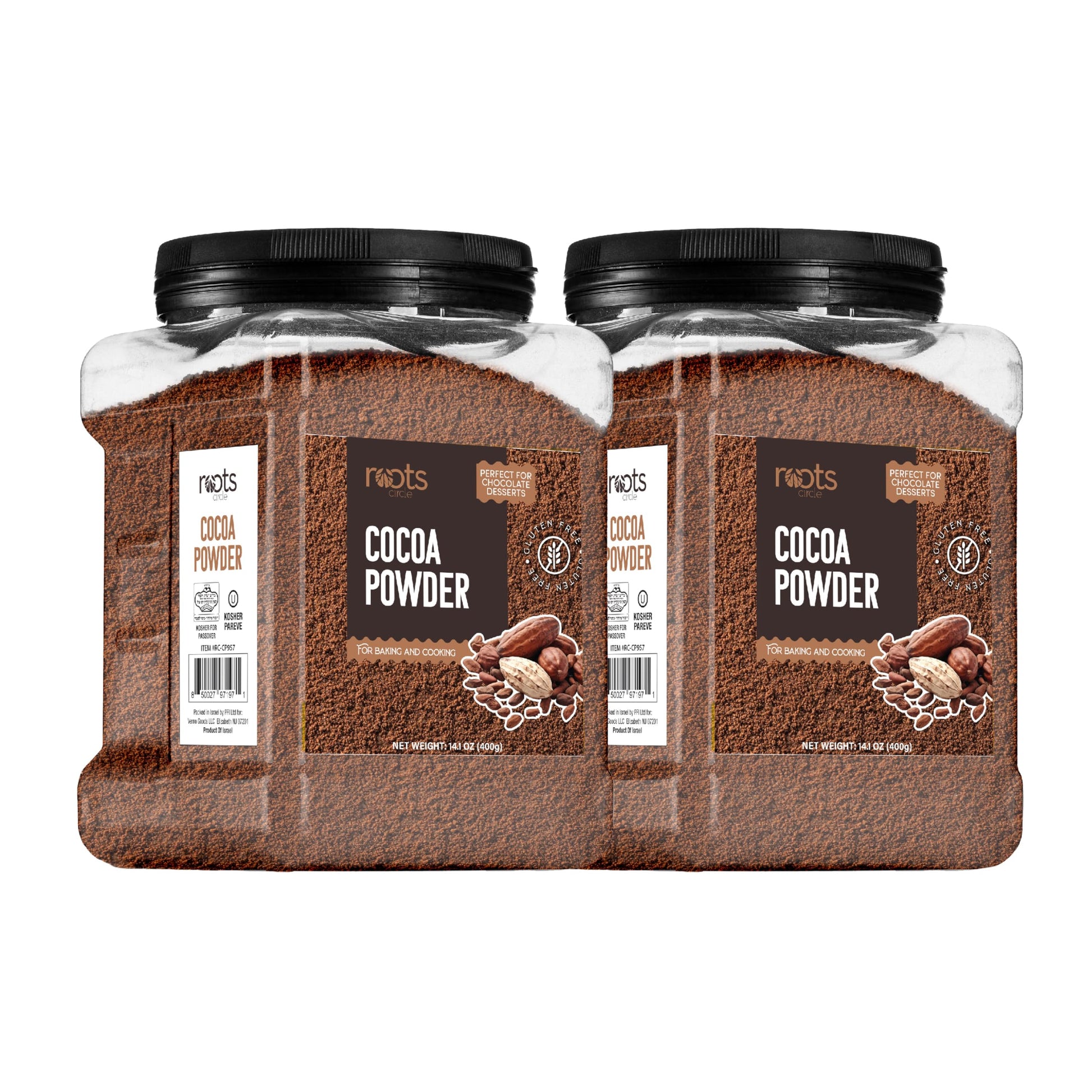 Roots Circle Unsweetened Cocoa Powder, Rich Dark Chocolate Flavor, Gluten-Free, Bulk 2 Pack of 14oz