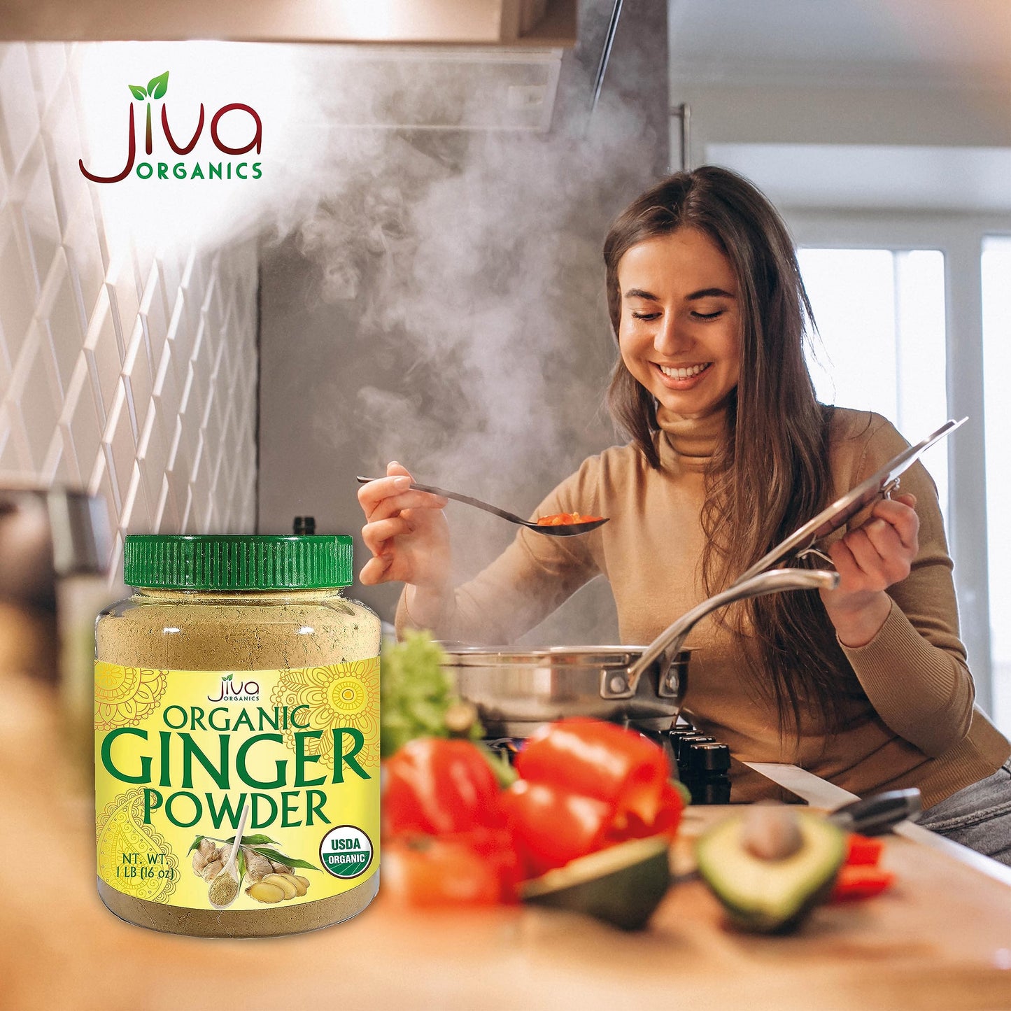 Jiva Organics Organic Ginger Root Powder, 1 LB Bulk - Non-GMO - for Cooking, Baking, Tea & More
