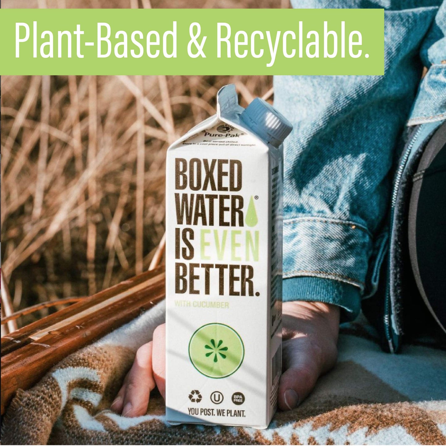 BOXED WATER IS BETTER Cucumber Flavored Water - 16.9 oz (12 Pack) - Purified, Zero Calories, Plant-Based Boxes