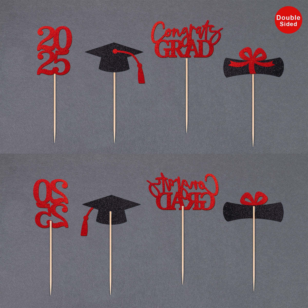 Class Of 2025 Graduation Decoration Party Cupcake Toppers, Double-Sided Grad Cap Cake Toppers For Graduation Party Supplies 2025