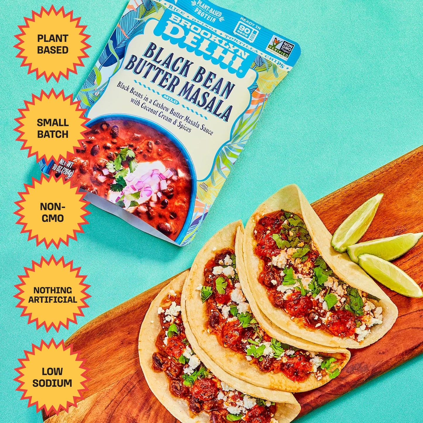 Brooklyn Delhi Black Bean Butter Masala Pouches - Ready To Eat, Microwavable Entree - Vegan, Gluten Free, Non-Gmo - (10 Ounce, P