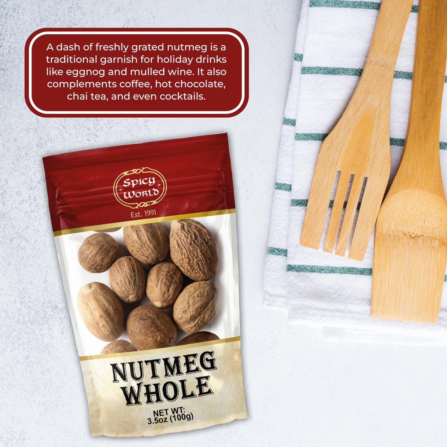 Spicy World Nutmeg Whole 3.5oz (100g) - enhanced Grade from Indonesia  Pure  Natural  Gluten Free