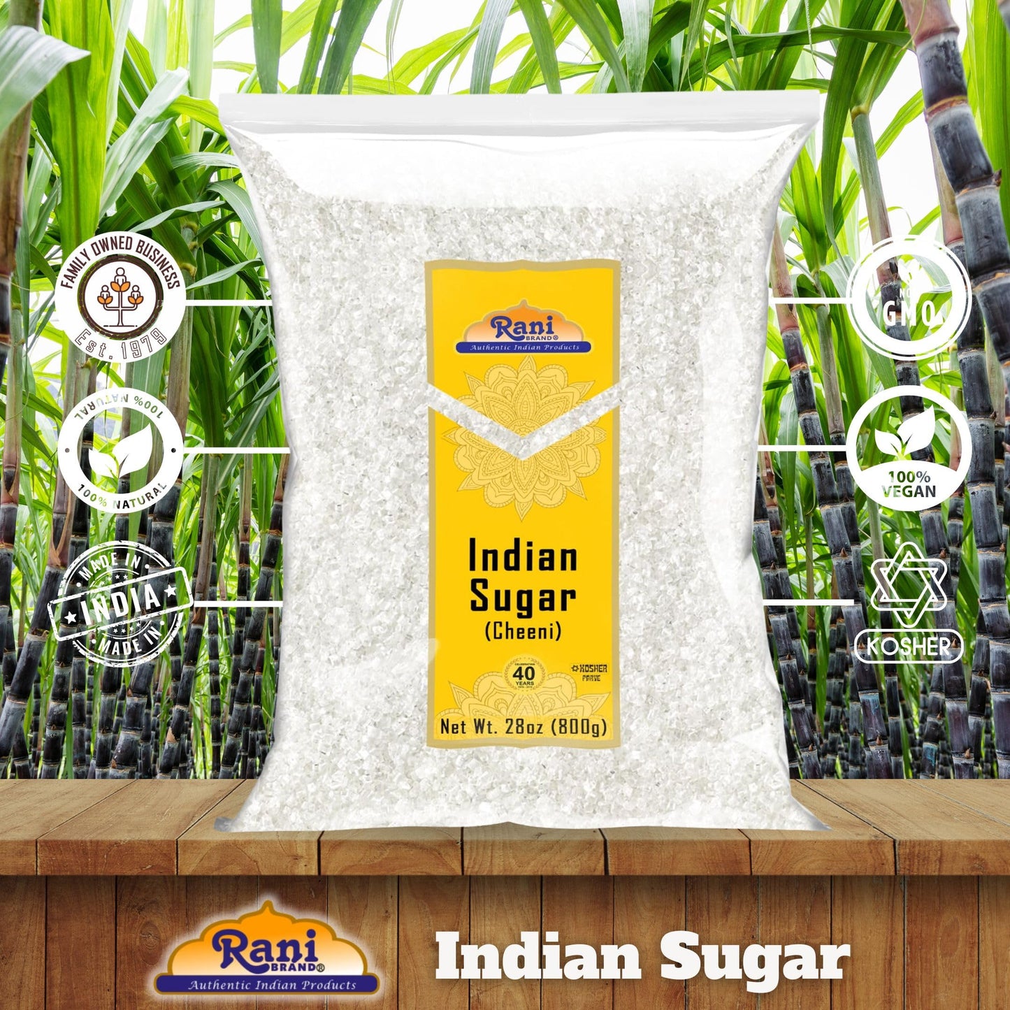 Rani Indian Sugar Khand (Khandsari) 28oz (800g) - All Natural, Gluten Friendly, Vegan, Indian Origin