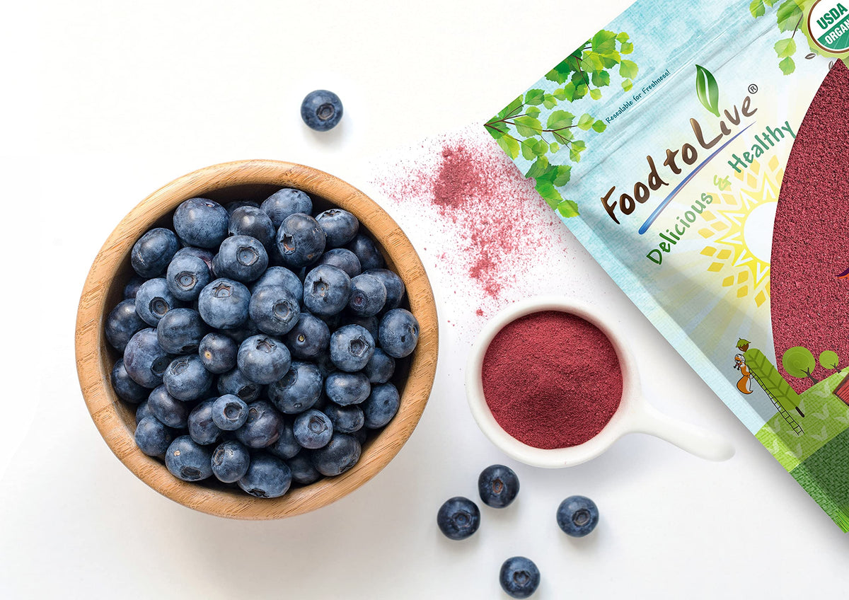 Food to Live Organic Blueberry Powder, 1 Pound - Non-GMO, Unsulfured, Raw, Vegan, Bulk, Great for Juices, Smoothies, and Instant