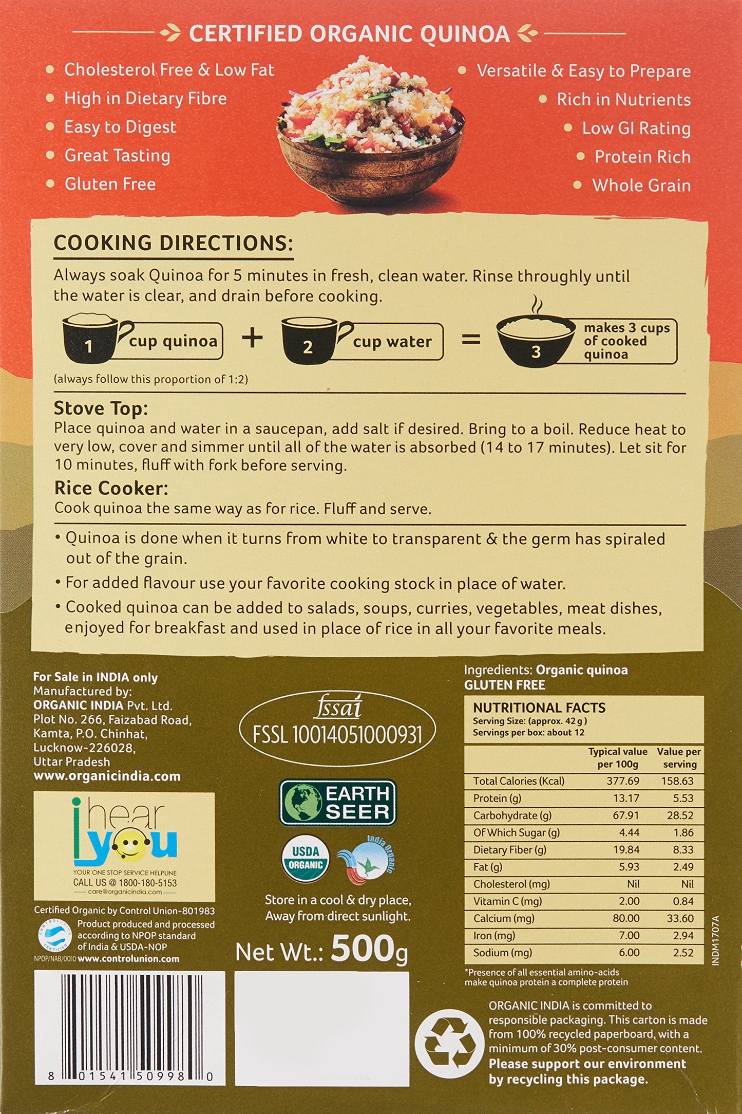 Organic India Quinoa Nutritious Food - 500 G