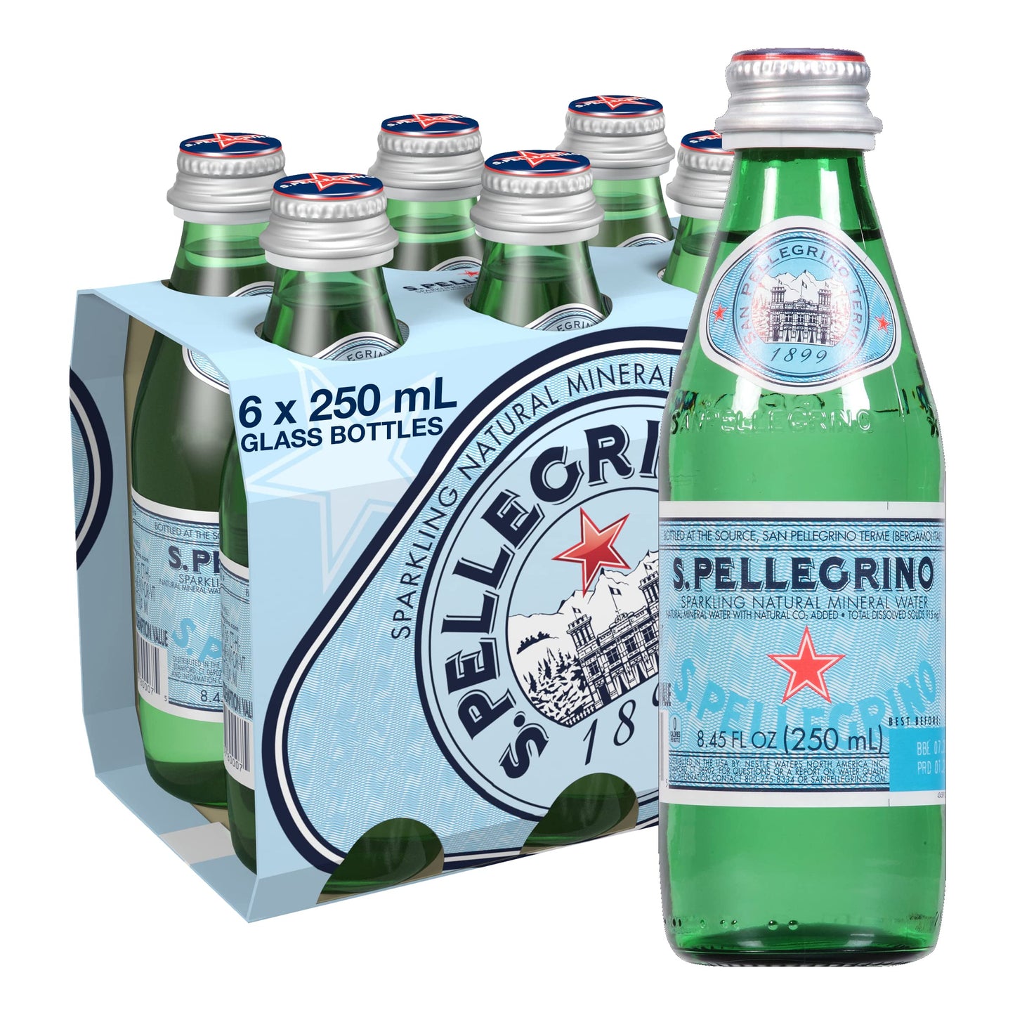 S.Pellegrino Sparkling Natural Mineral Water, 8.45 Fl Oz. Glass Bottle (24 Count)