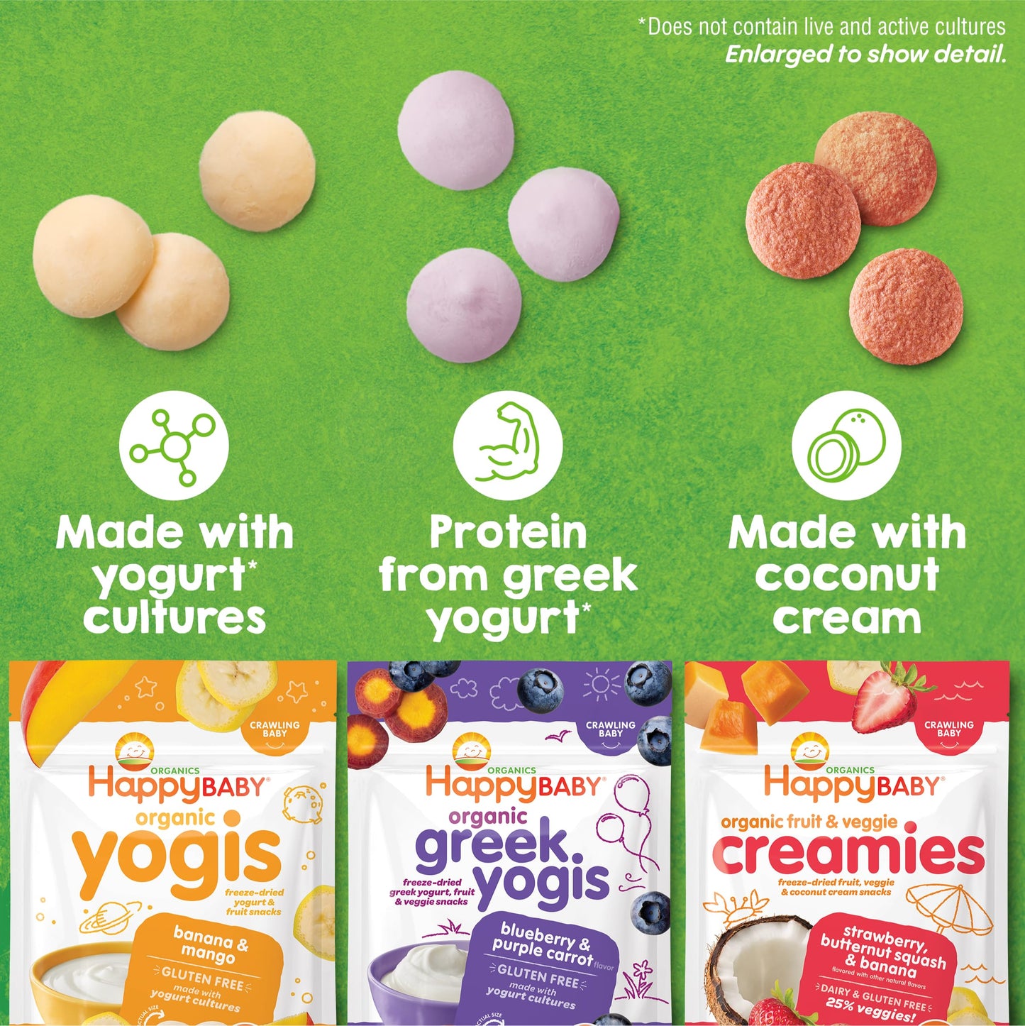 Happy Baby Organic Creamies Freeze Dried Fruit, Veggie, & Coconut Cream Snacks, With Apple, Sweet Potato, And Kiwi, Made For Crawling Baby, 1 Ounce (Pack Of 8)
