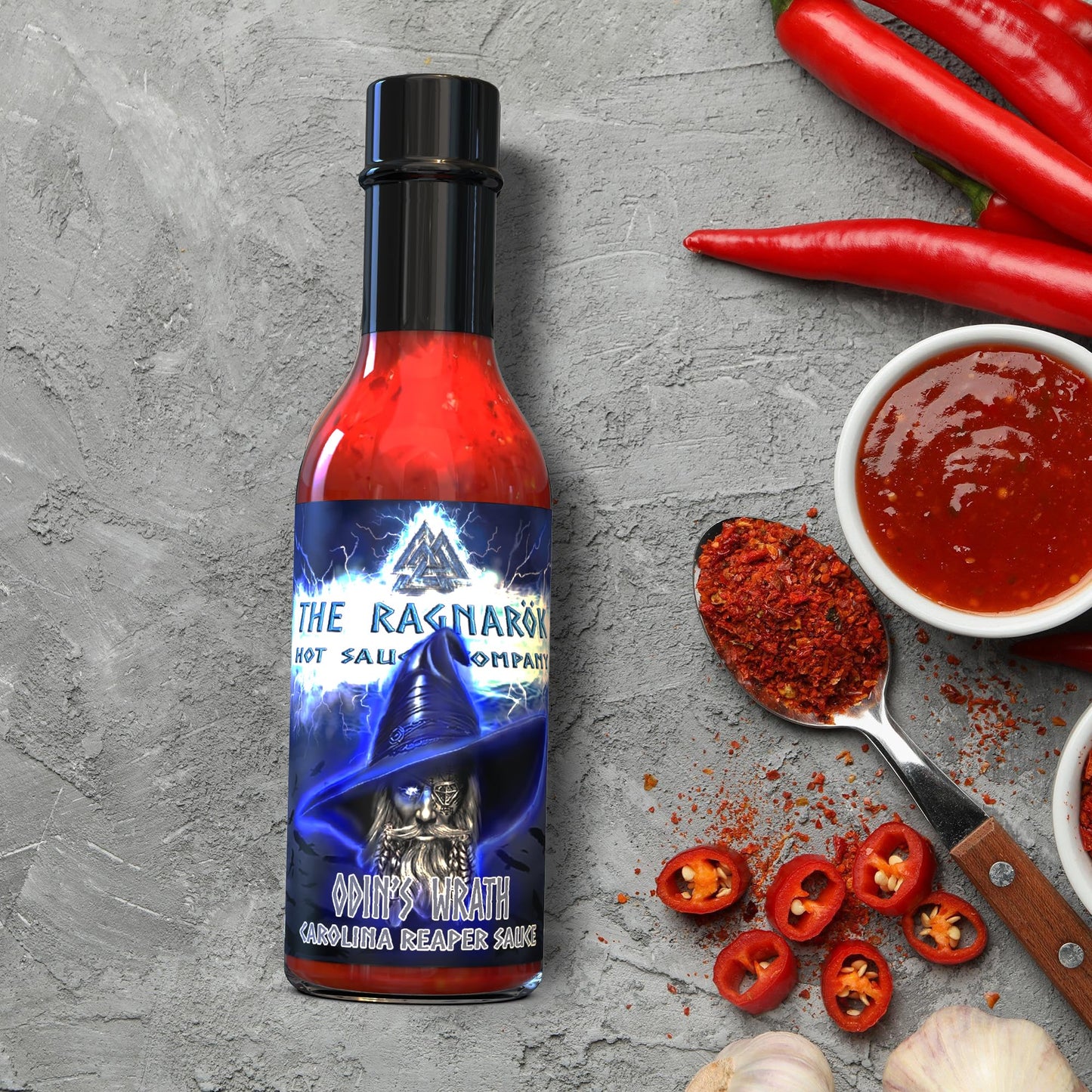 Odins Wrath Carolina Reaper Hot Sauce Gift Set For Chili Heads | The Ragnarok Hot Sauce Co. 2 Bottle Extreme Heat Combo | Includes 5 Million Scoville Pepper Extract Sauce